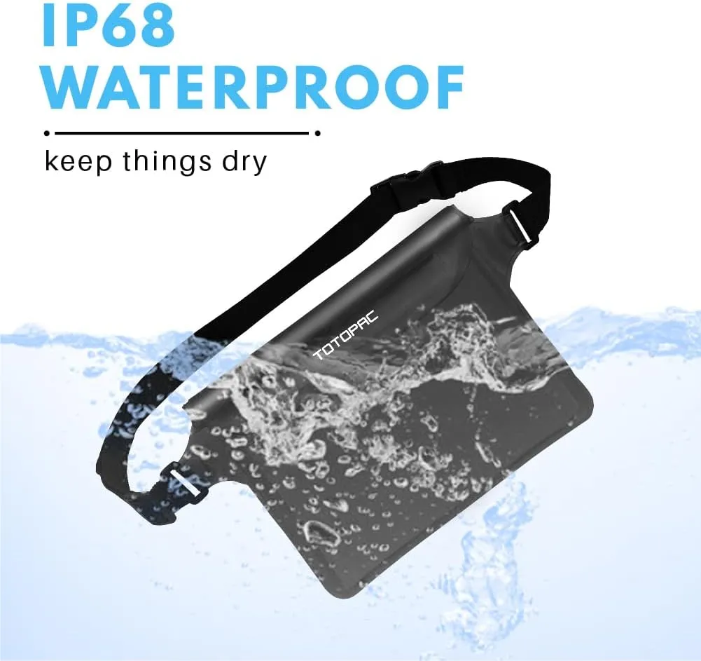 2-Pack Waterproof Fanny Pack, Phone Pouch with Waist Strap, 9x6.7 Inch Dry Bag for Phone, Cash, and Valuables  for Swimming, Kayaking, Boating, Snorkeling, and Water Sports (2, Black   White)