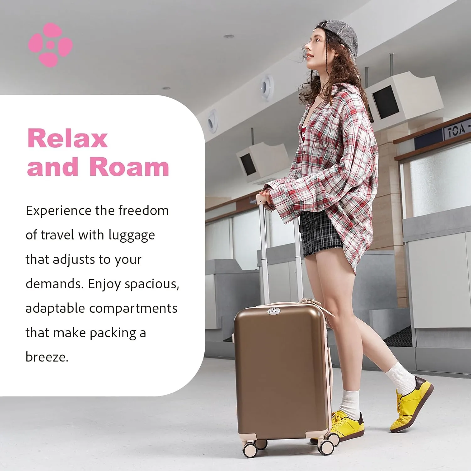 20 Inch Carry On Luggage for Women, Lightweight Hardside Suitcase with 360 Spinner Wheels, TSA Lock, Durable Luggage for Travel, Pink