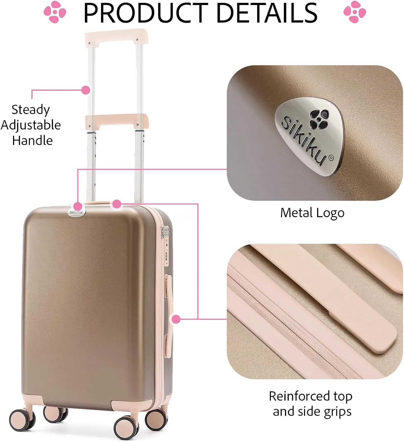 20 Inch Carry On Luggage for Women, Lightweight Hardside Suitcase with 360 Spinner Wheels, TSA Lock, Durable Luggage for Travel, Pink