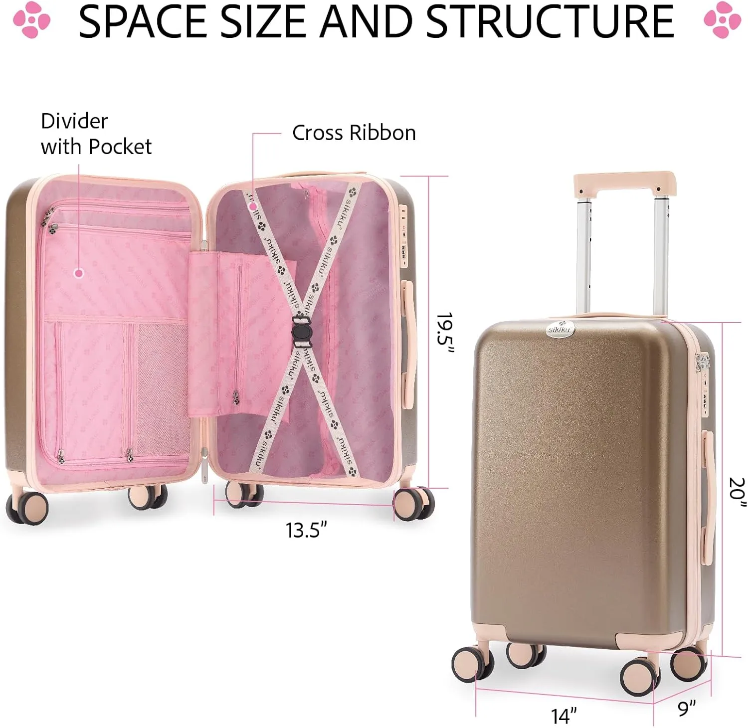 20 Inch Carry On Luggage for Women, Lightweight Hardside Suitcase with 360 Spinner Wheels, TSA Lock, Durable Luggage for Travel, Pink