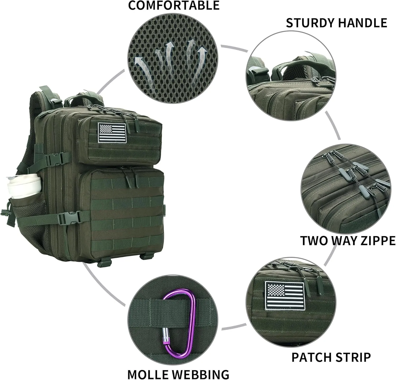 25L Military Tactical Backpack Small Army Assault Pack Molle Daypack for Men and Women for Work Travel Gym Outdoor Hiking Camping (Army Green)