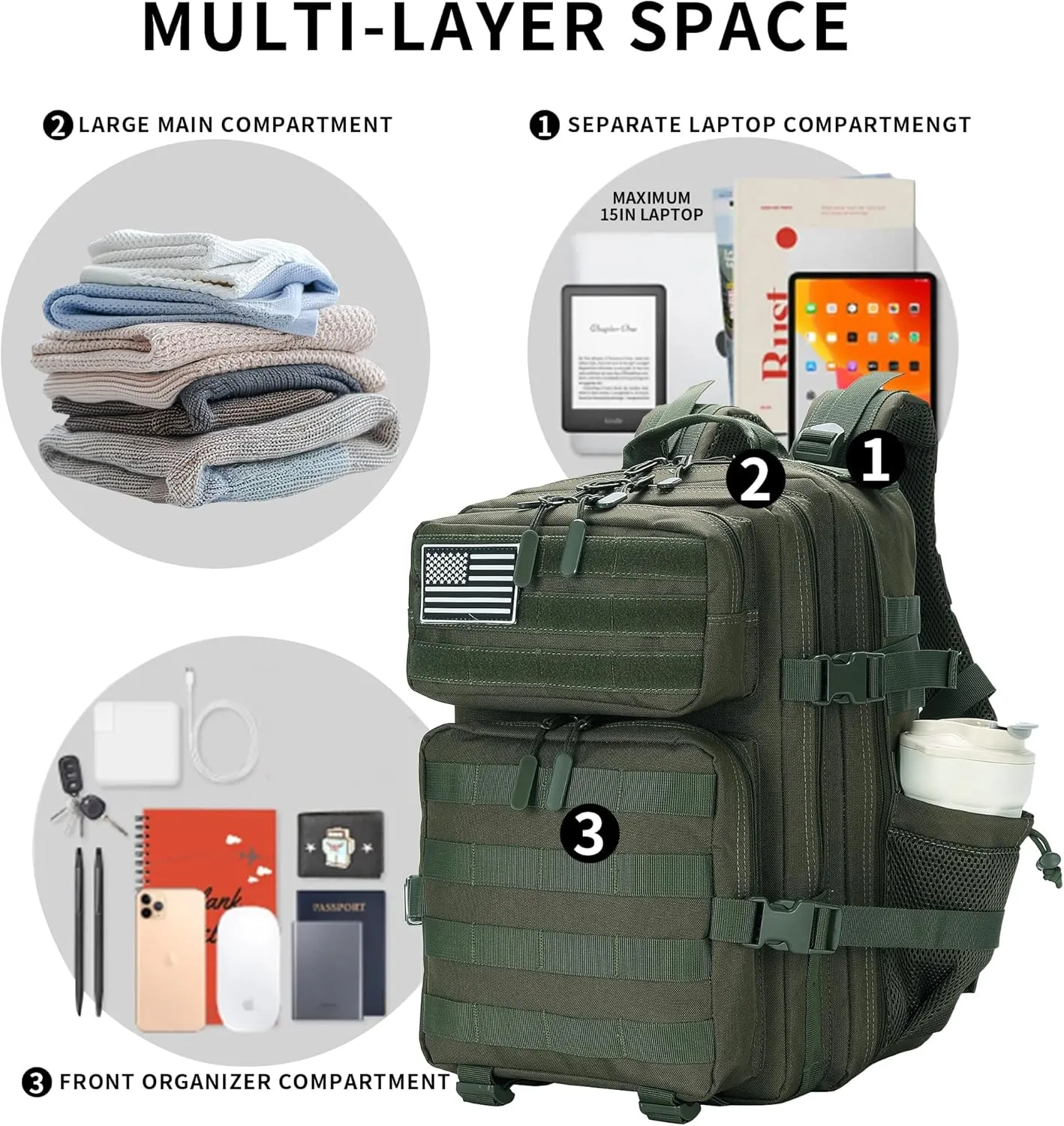 25L Military Tactical Backpack Small Army Assault Pack Molle Daypack for Men and Women for Work Travel Gym Outdoor Hiking Camping (Army Green)