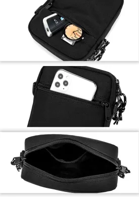 Adjustable One Shoulder Crossbody Zip Bag Adjustable Strap Lightweight Waterproof Scratches Proof Woman and Man Street style Hiking Biking Travel Adult Nylon 7.5 Inch Black
