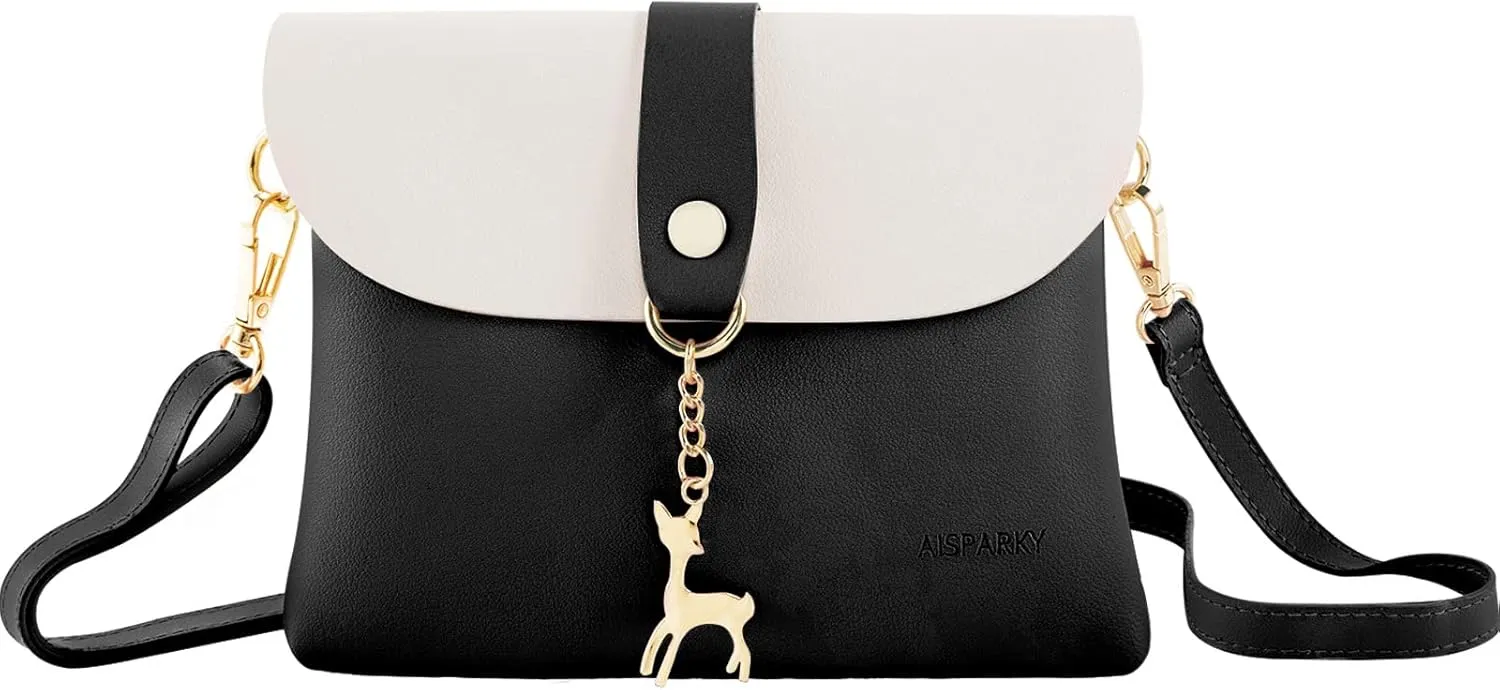 AISPARKY Small Crossbody Purse,PU Leather Small Purse for Womens and Girls With Pendant With Strap/Gold Chain Strap