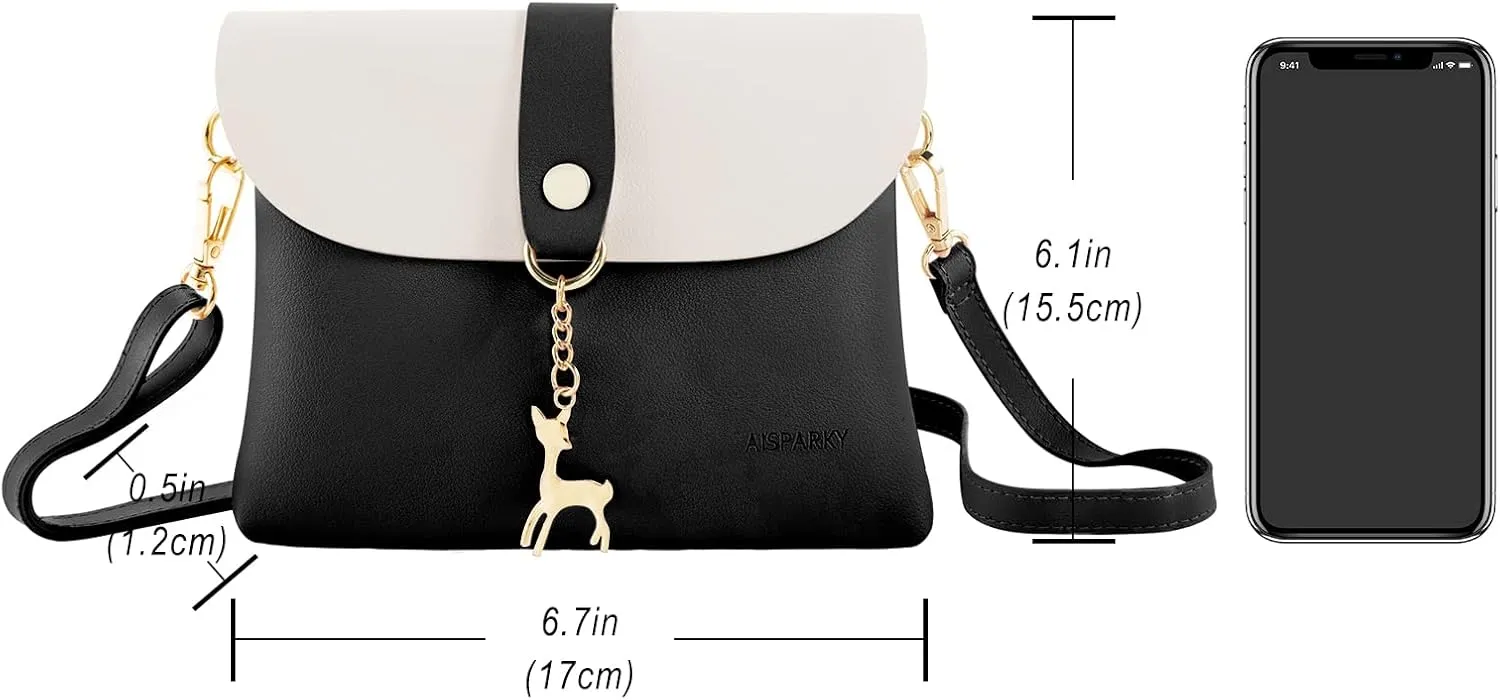 AISPARKY Small Crossbody Purse,PU Leather Small Purse for Womens and Girls With Pendant With Strap/Gold Chain Strap