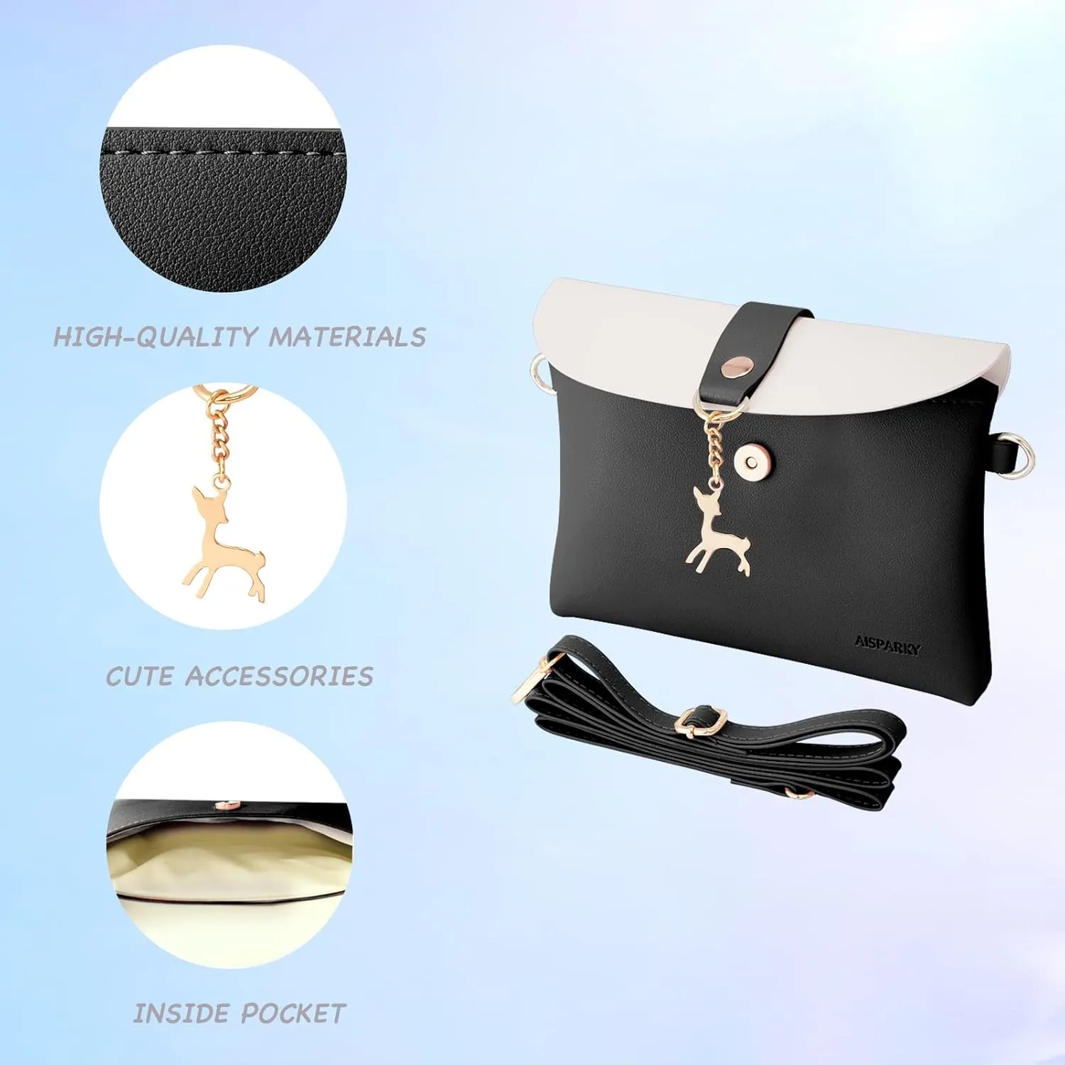 AISPARKY Small Crossbody Purse,PU Leather Small Purse for Womens and Girls With Pendant With Strap/Gold Chain Strap
