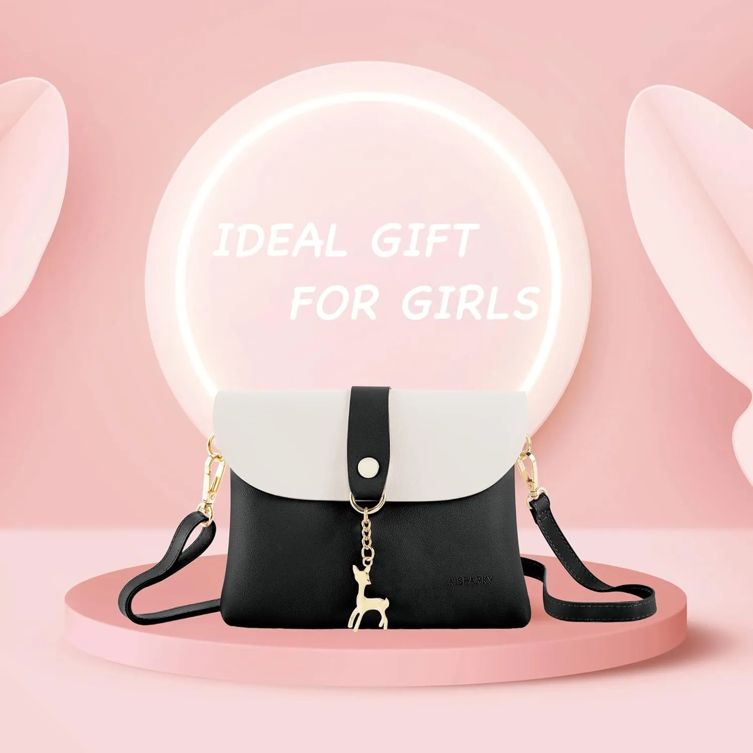 AISPARKY Small Crossbody Purse,PU Leather Small Purse for Womens and Girls With Pendant With Strap/Gold Chain Strap