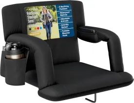 Alpcour Reclining Stadium Seat  Wide Bleacher Chair with Back Support and Cushion, Armrests, Side Pockets, and Bleachers Hook  Best Stadium Seats Chairs for Camping, Kayak, & Paddle Board Backs