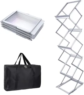Aluminum Foldable Magazine Rack with Tote Bag - 6 Pockets, A4 Size for Trade Shows and Office