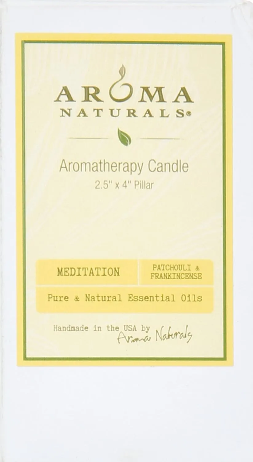 Aroma Naturals Patchouli and Frankincense Essential Oil White Scented Pillar Candle, Meditation, 2.5 inch x 4 inch