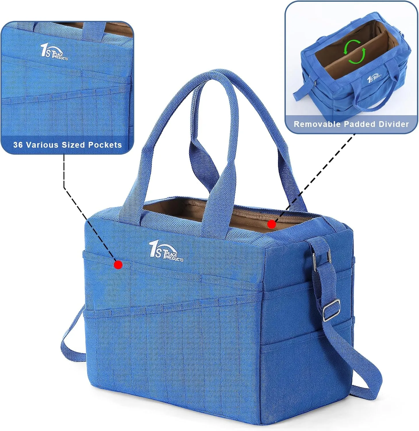 Art Craft Supply & Pottery Bag  36 Pockets  Detachable Shoulder Strap - Handles  Removable Padded Divider - Washable  Tools, Knitting, Crochet, Yarn, Sewing, Scrapbooking, Clay, Tote