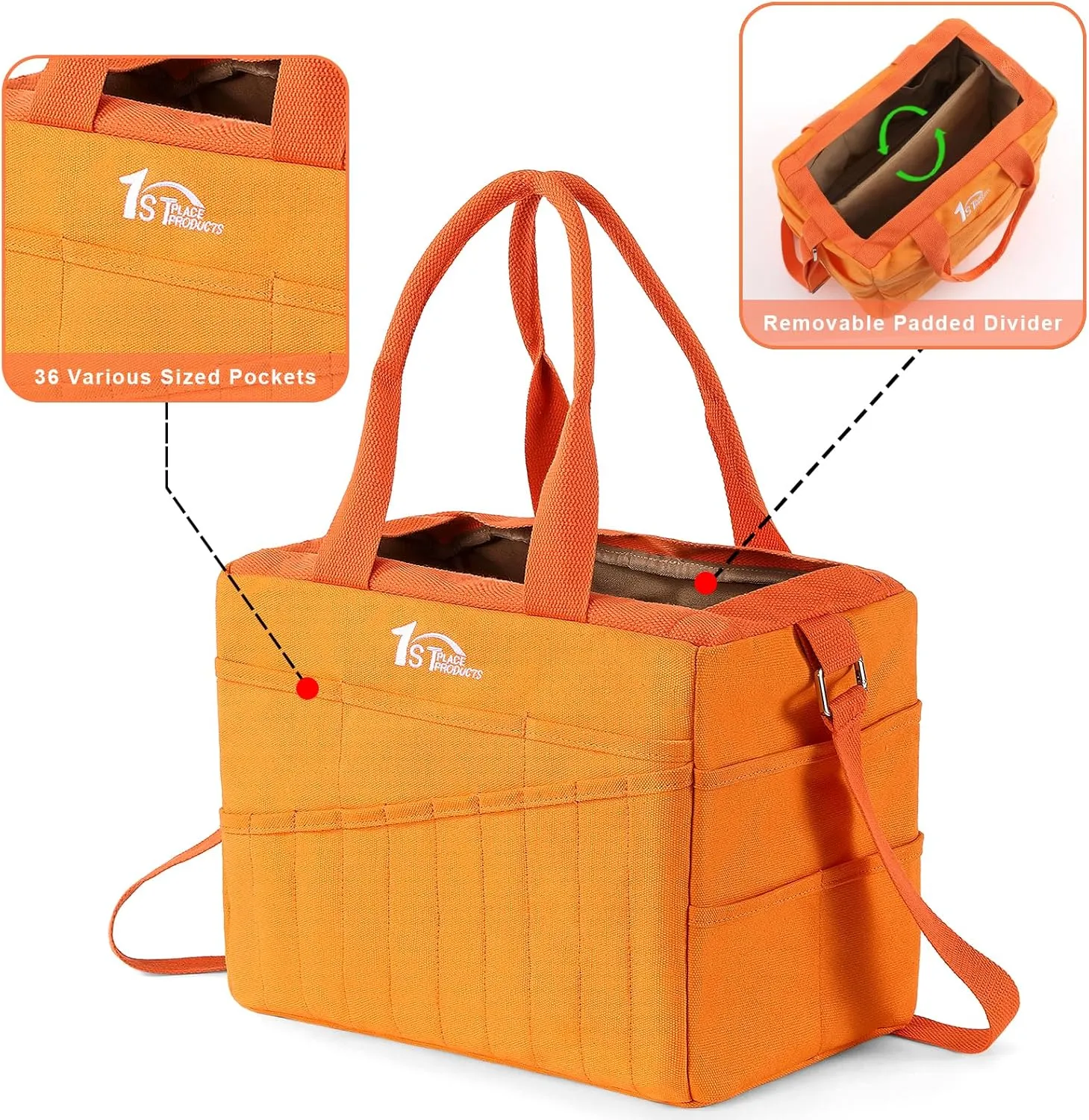 Art Craft Supply & Pottery Bag  36 Pockets  Detachable Shoulder Strap - Handles  Removable Padded Divider - Washable  Tools, Knitting, Crochet, Yarn, Sewing, Scrapbooking, Clay, Tote