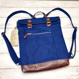 Backpack Mini in Navy Canvas, Dark Roast
