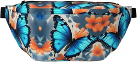 Blue Butterfly Fanny Pack Crossbody Sling Bag  Zipper Pockets for Travel, Hiking, Cycling, Workouts, and Everyday Use