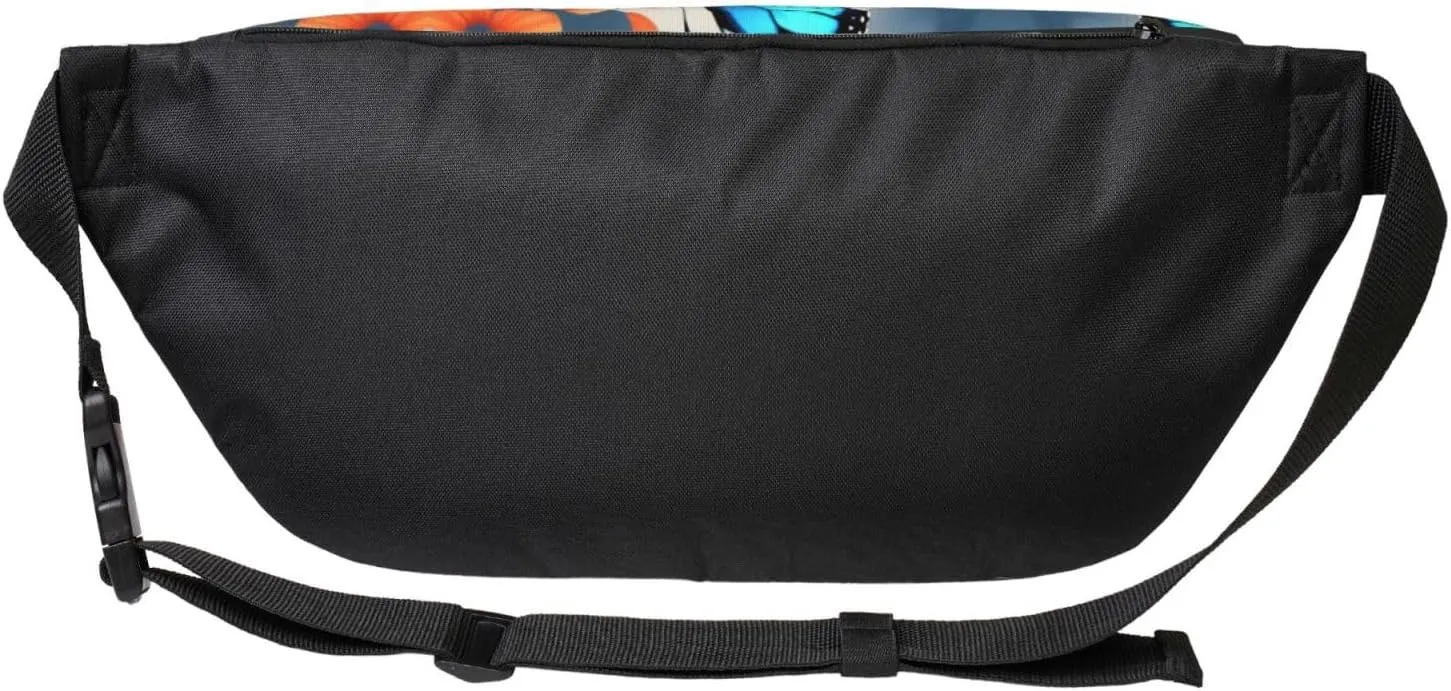 Blue Butterfly Fanny Pack Crossbody Sling Bag  Zipper Pockets for Travel, Hiking, Cycling, Workouts, and Everyday Use