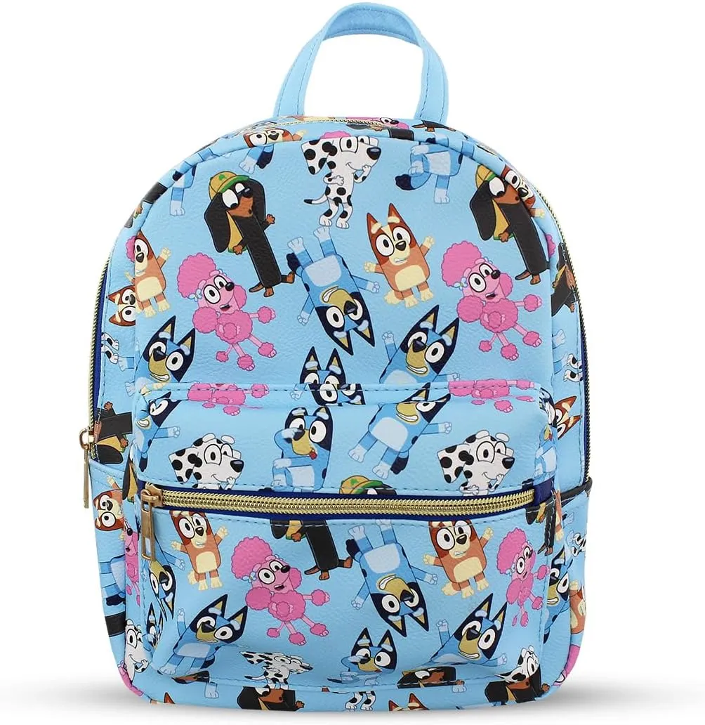 Bluey and friends Mini PU Leather Backpack Purse with Adjustable Straps 10 In (Blue, One Size)