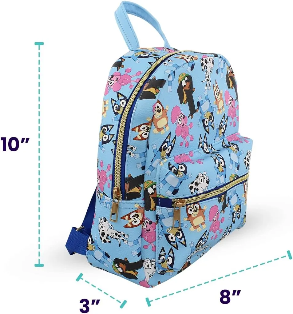 Bluey and friends Mini PU Leather Backpack Purse with Adjustable Straps 10 In (Blue, One Size)
