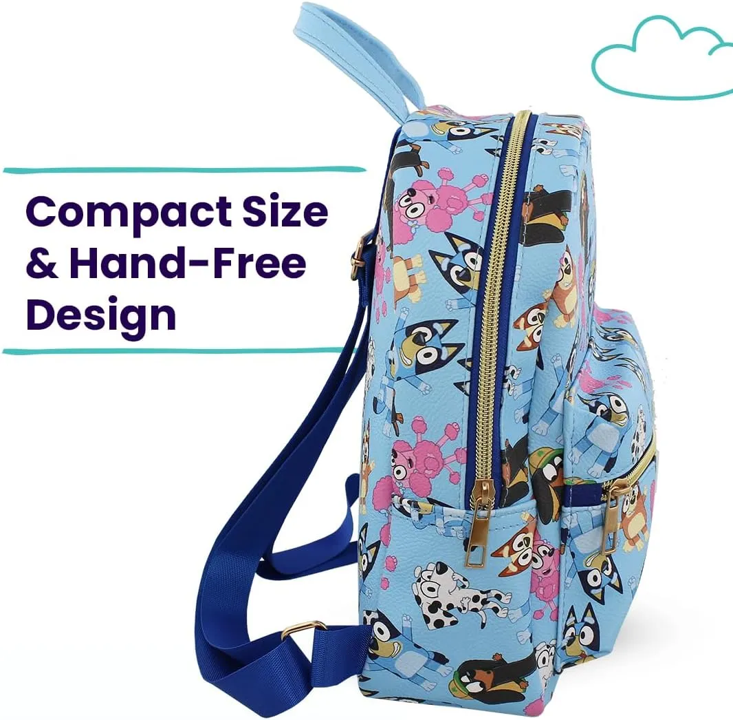 Bluey and friends Mini PU Leather Backpack Purse with Adjustable Straps 10 In (Blue, One Size)