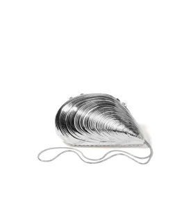 Bridget Metal Oyster Shell Clutch in Silver