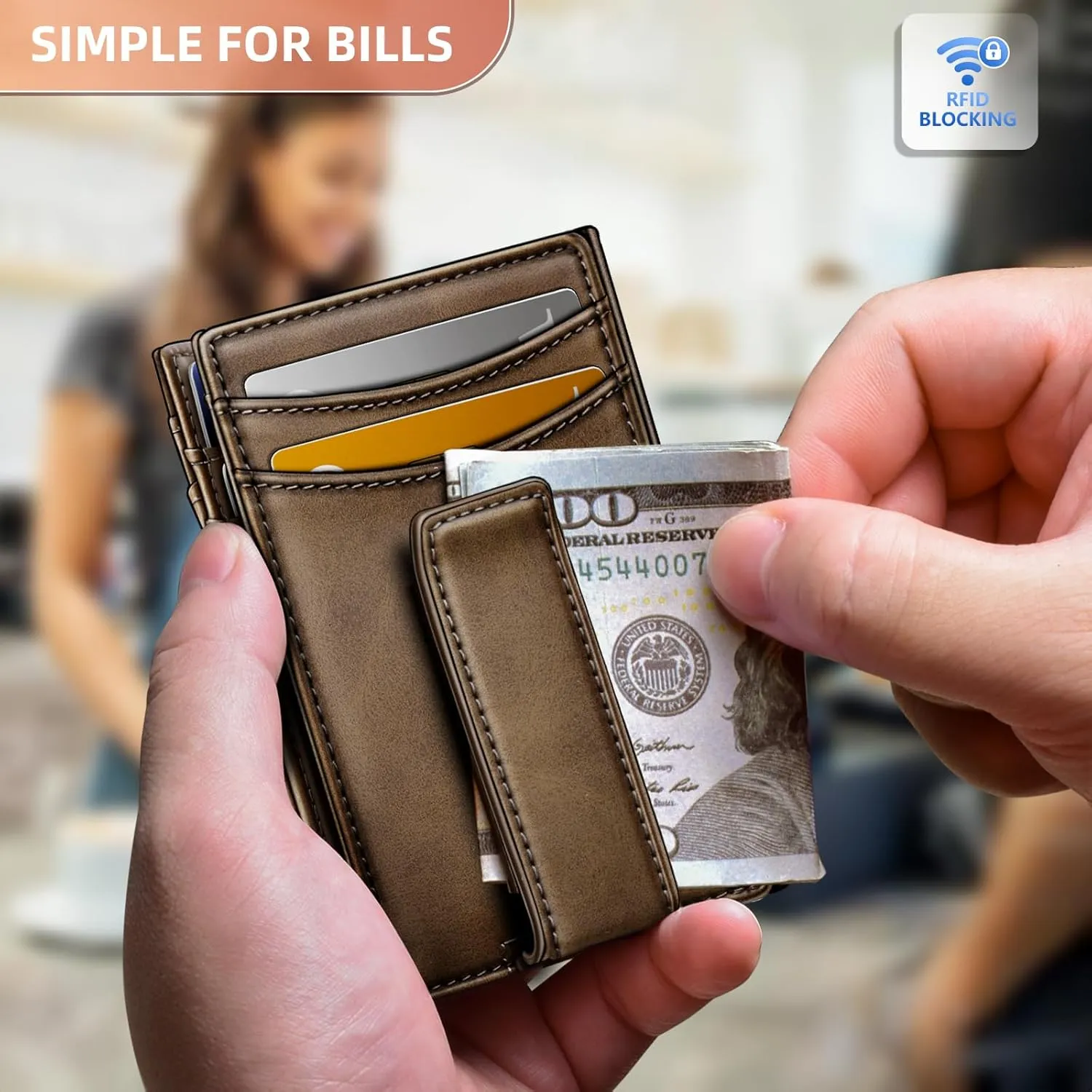 BULLIANT Magnetic Closure Slim Wallet-Genuine Leather Front Pocket Wallet for Men,RFID Blocking,Holds 12 Cards and Money Clip