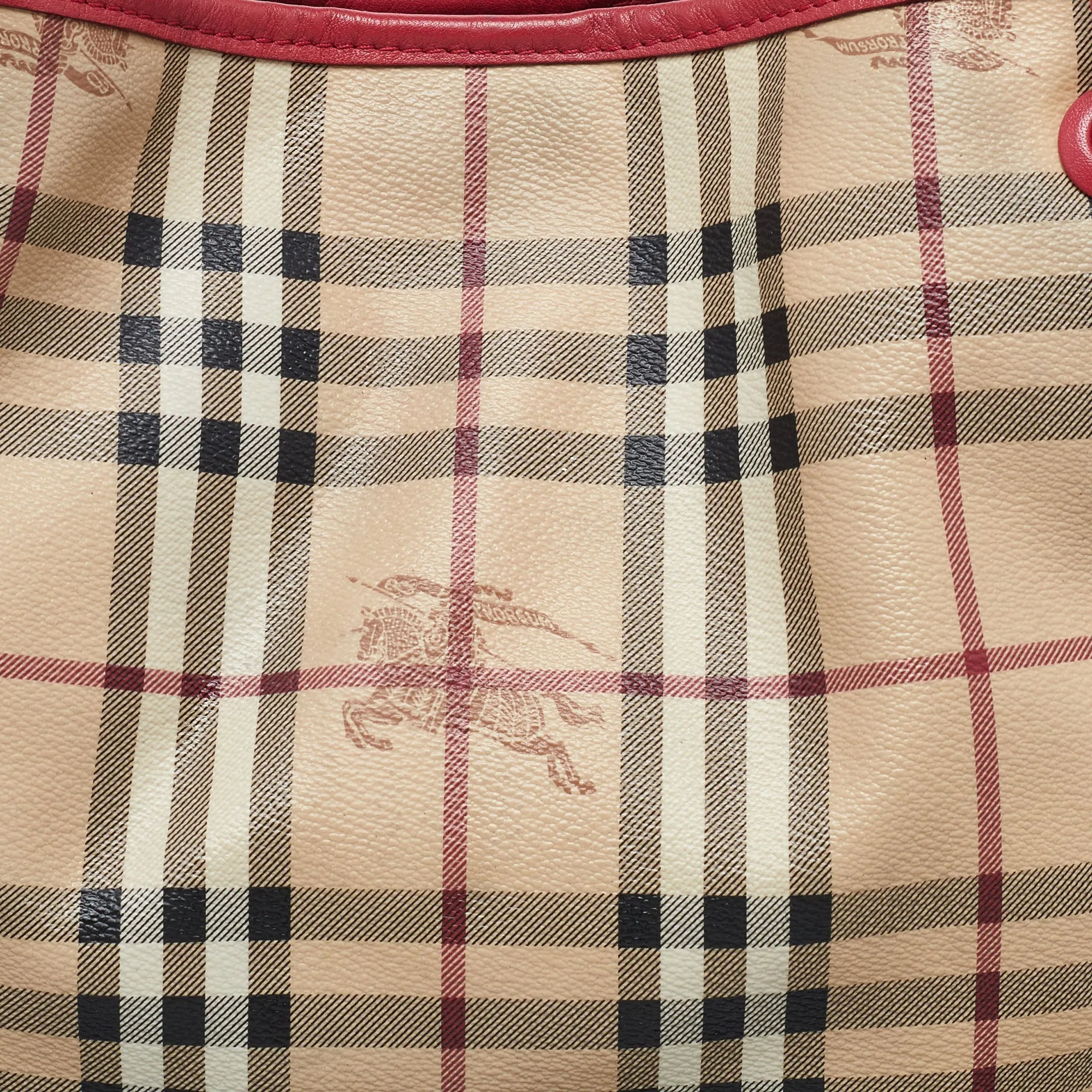 BURBERRY Beige/Pink Haymarket Check PVC and Leather Small Canterbury Tote