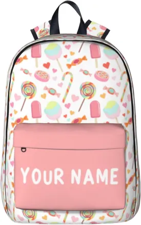 Candy-pink Laptop Backpack for Girls Boys, Customized with Name, Oxford Fabric, Adjustable Straps, 17in