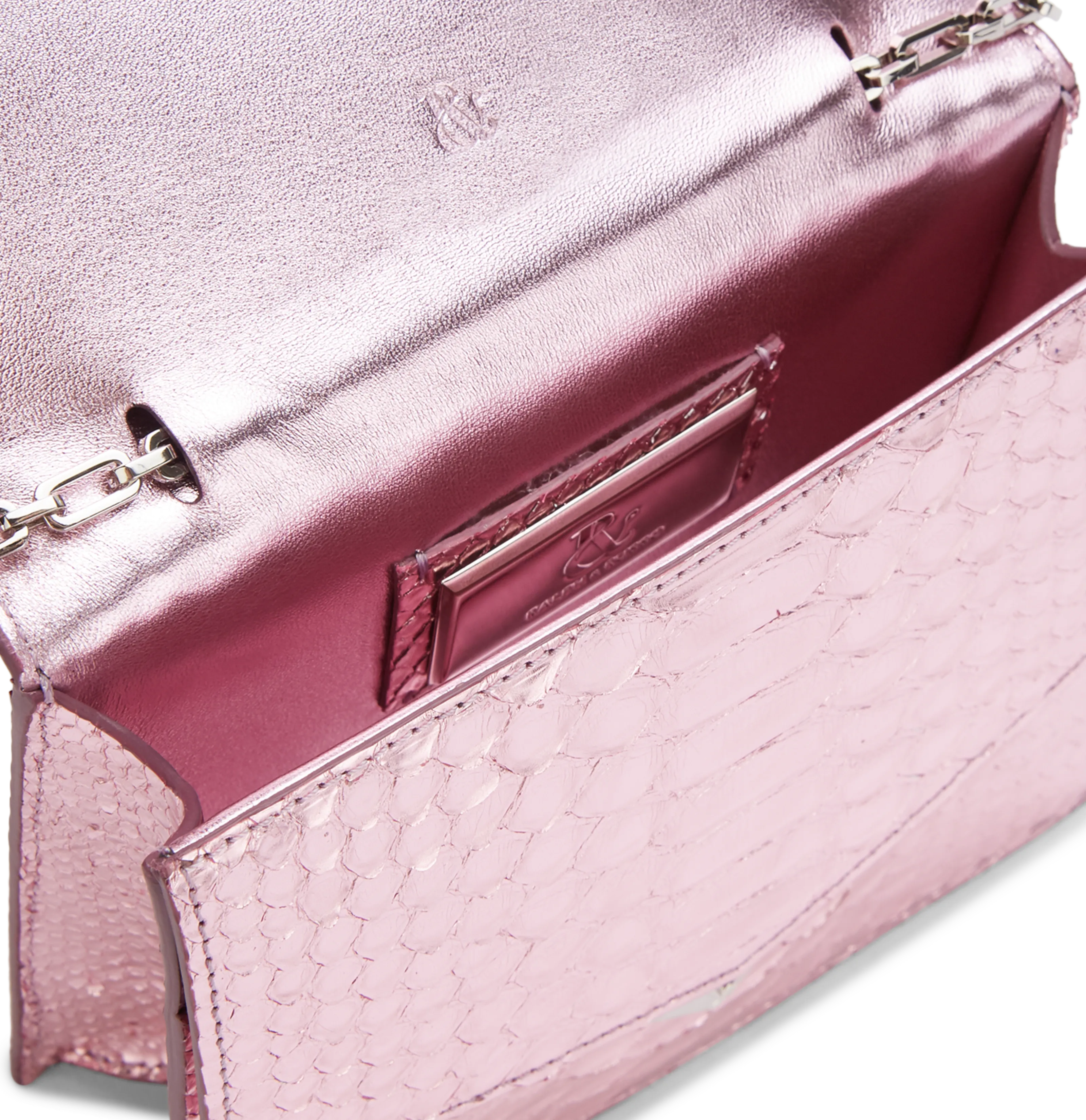 Candy Pink Metallic Python With Silver Feather
