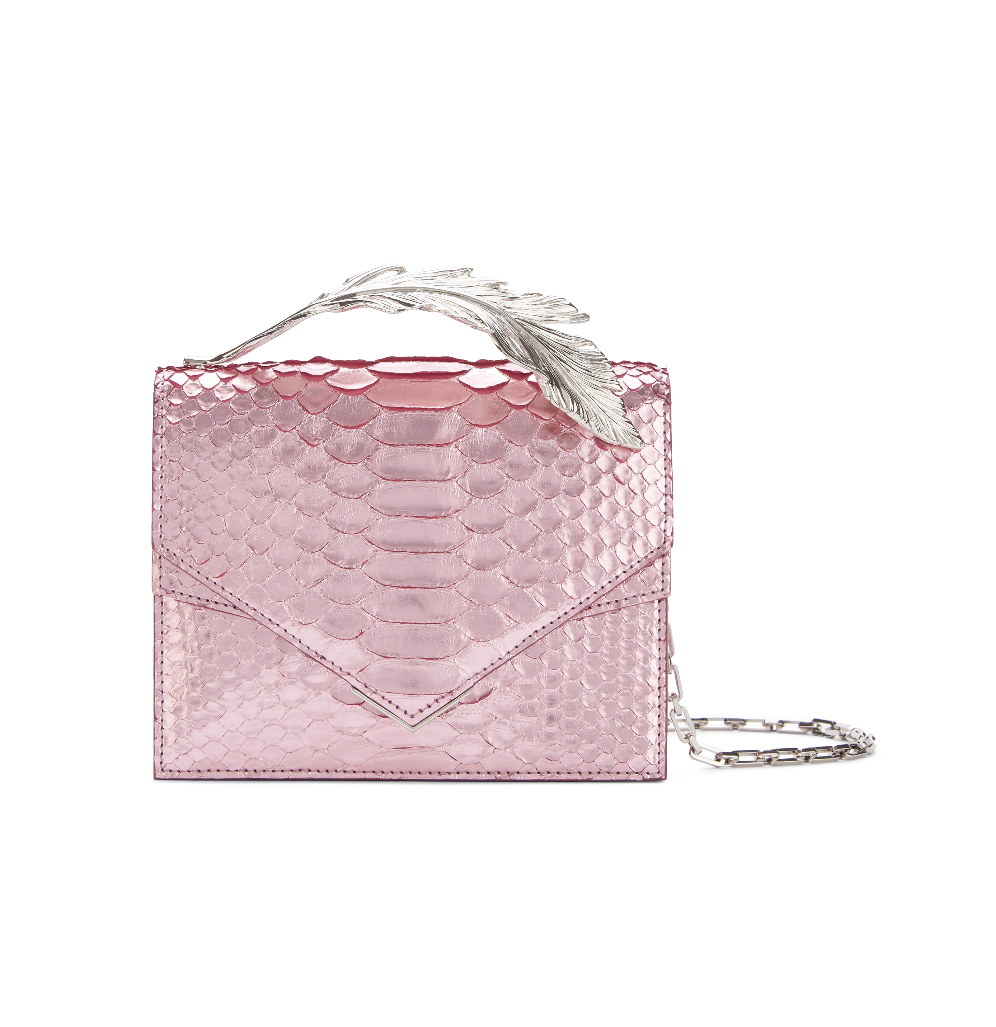 Candy Pink Metallic Python With Silver Feather