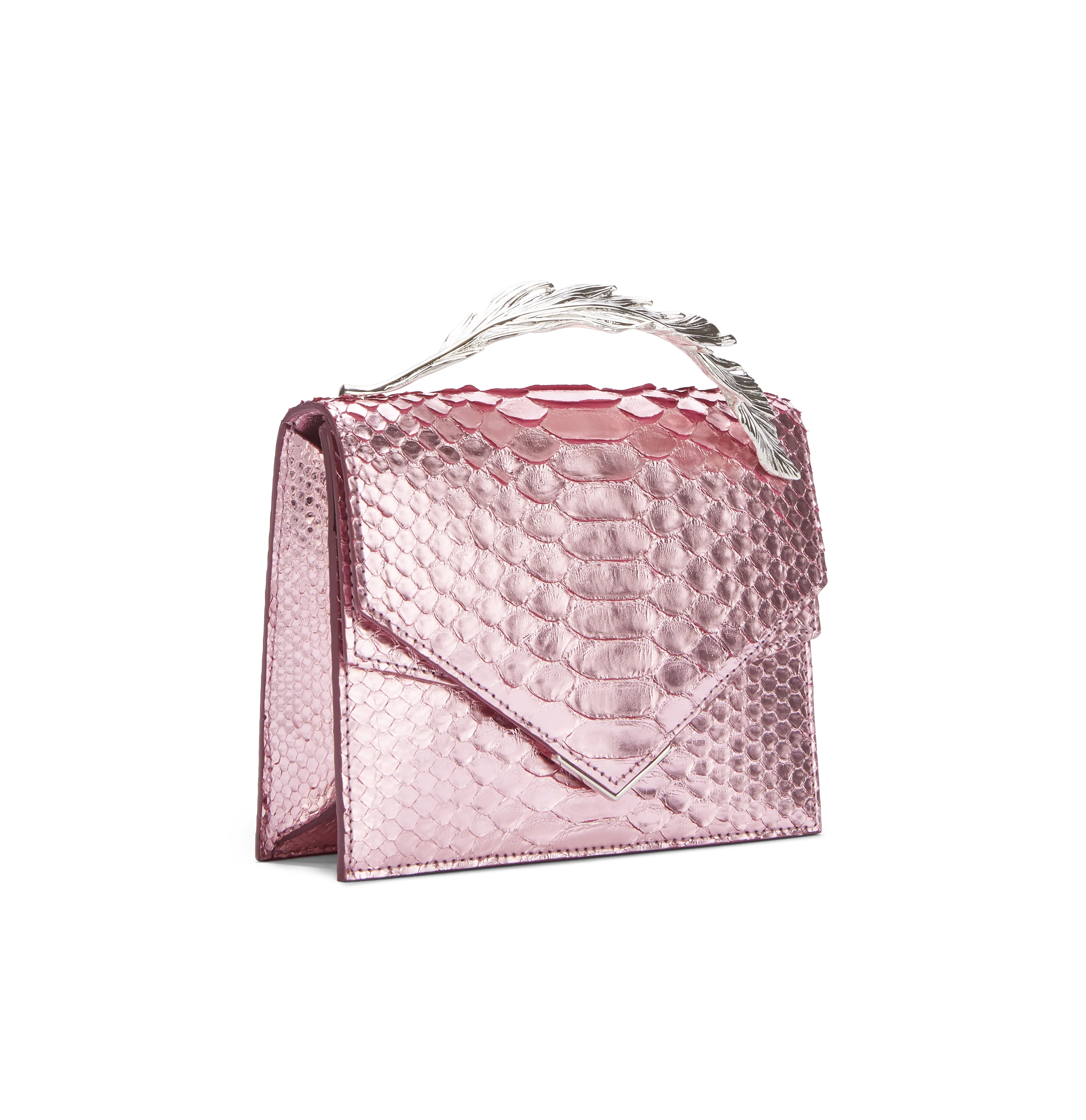 Candy Pink Metallic Python With Silver Feather