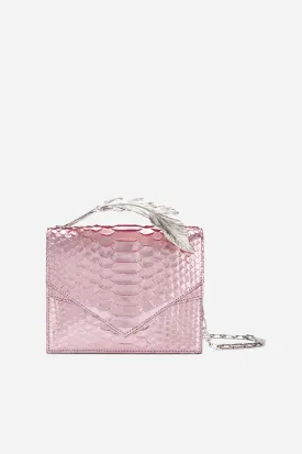 Candy Pink Metallic Python With Silver Feather