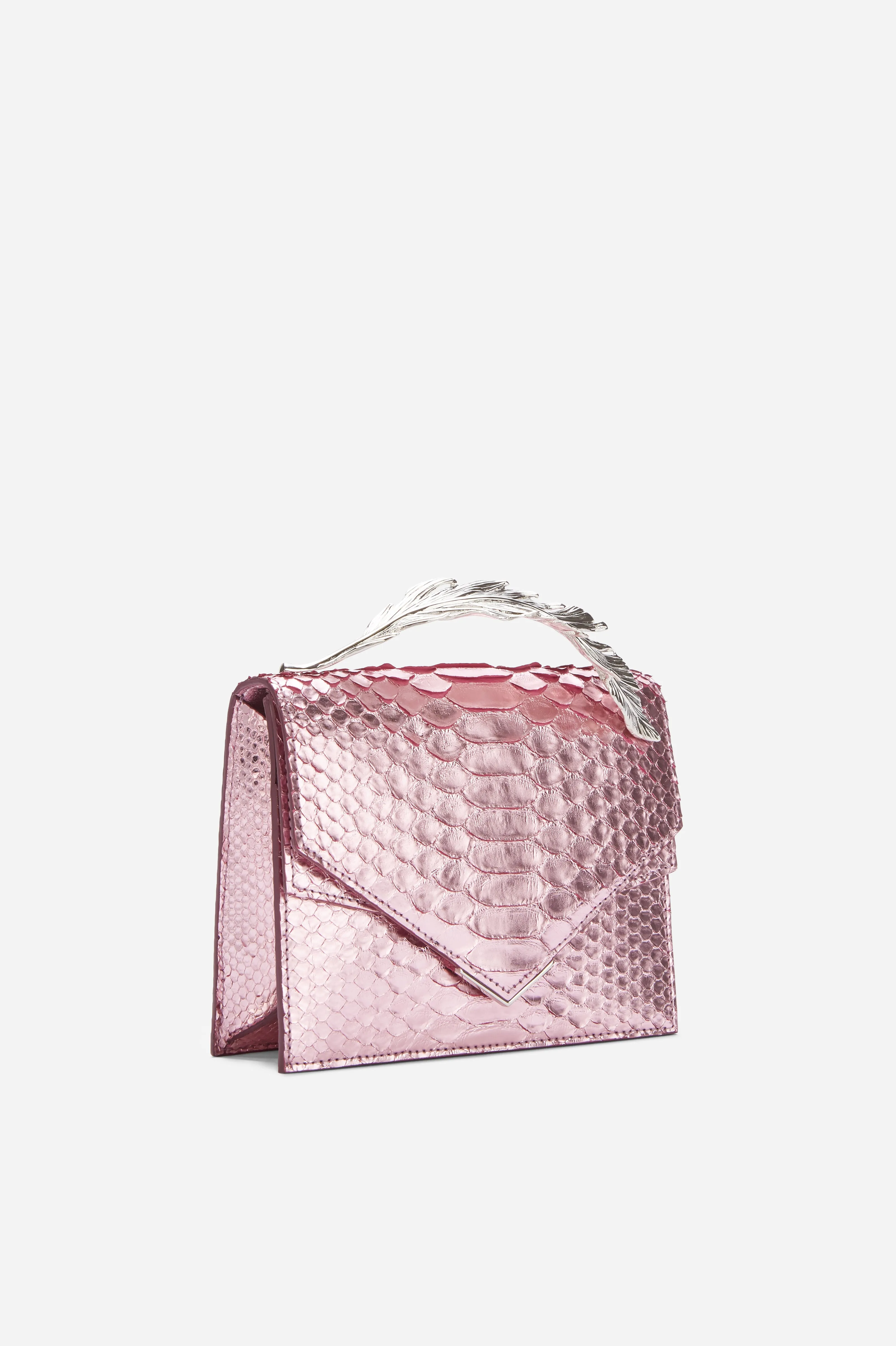Candy Pink Metallic Python With Silver Feather