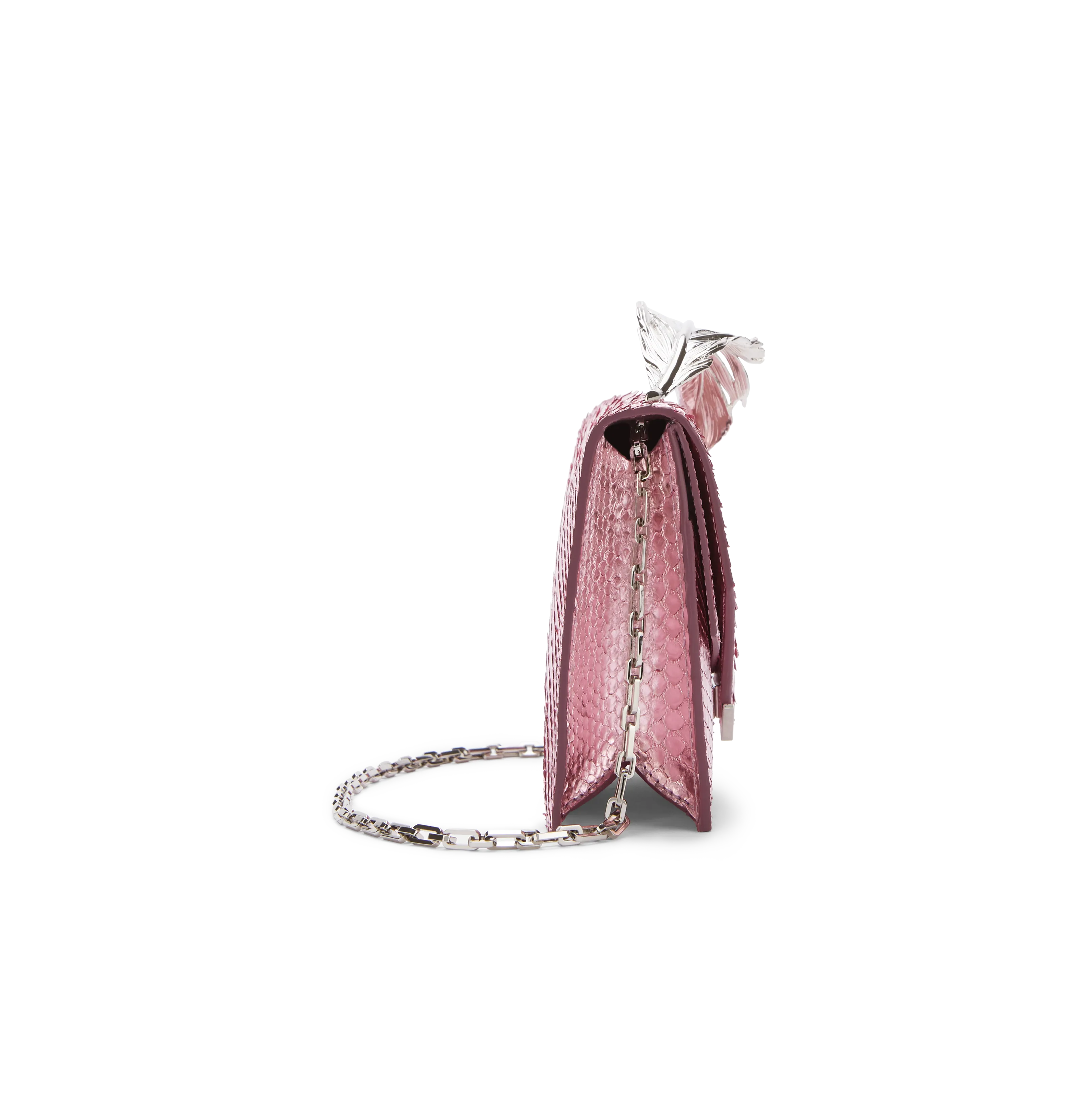 Candy Pink Metallic Python With Silver Feather