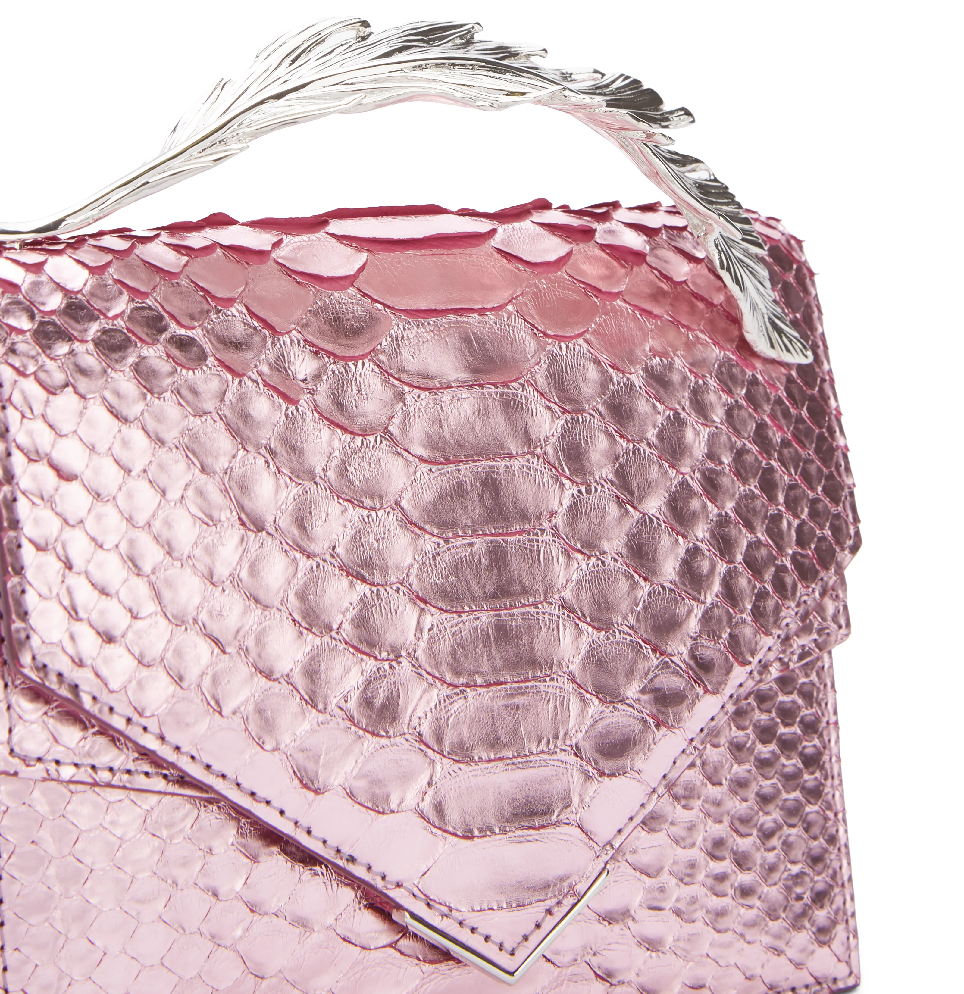 Candy Pink Metallic Python With Silver Feather