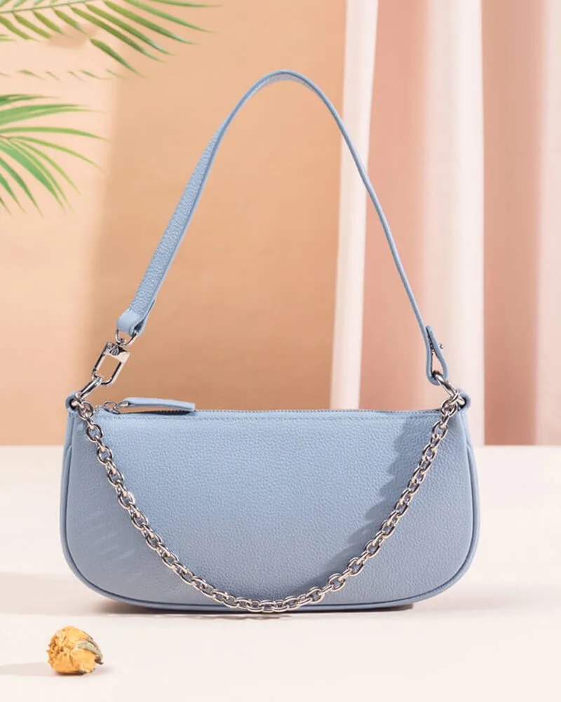 Chain Leather Baguette Shoulder Bag