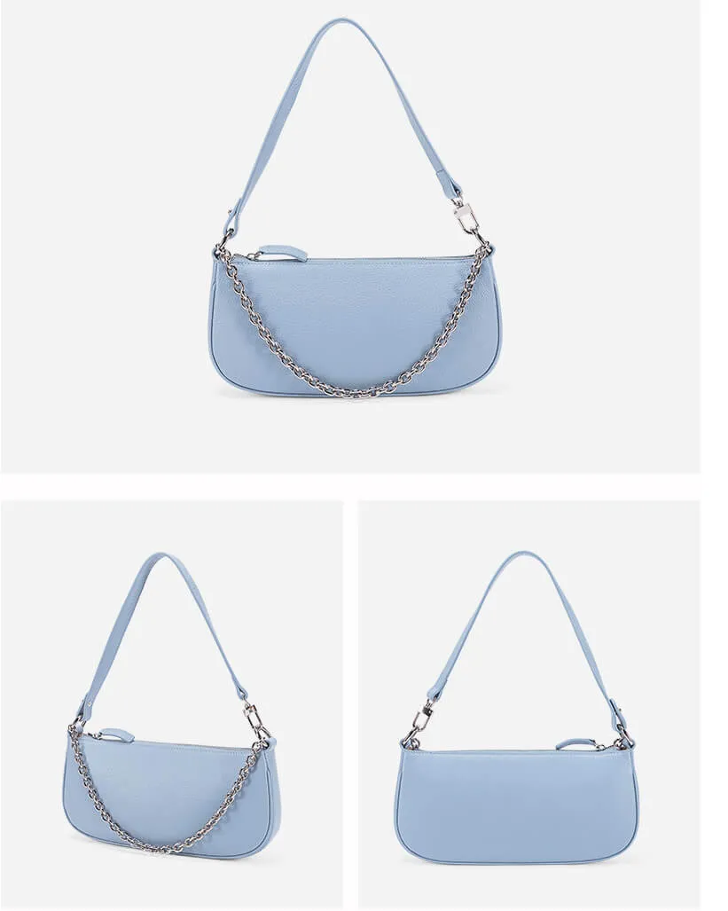 Chain Leather Baguette Shoulder Bag