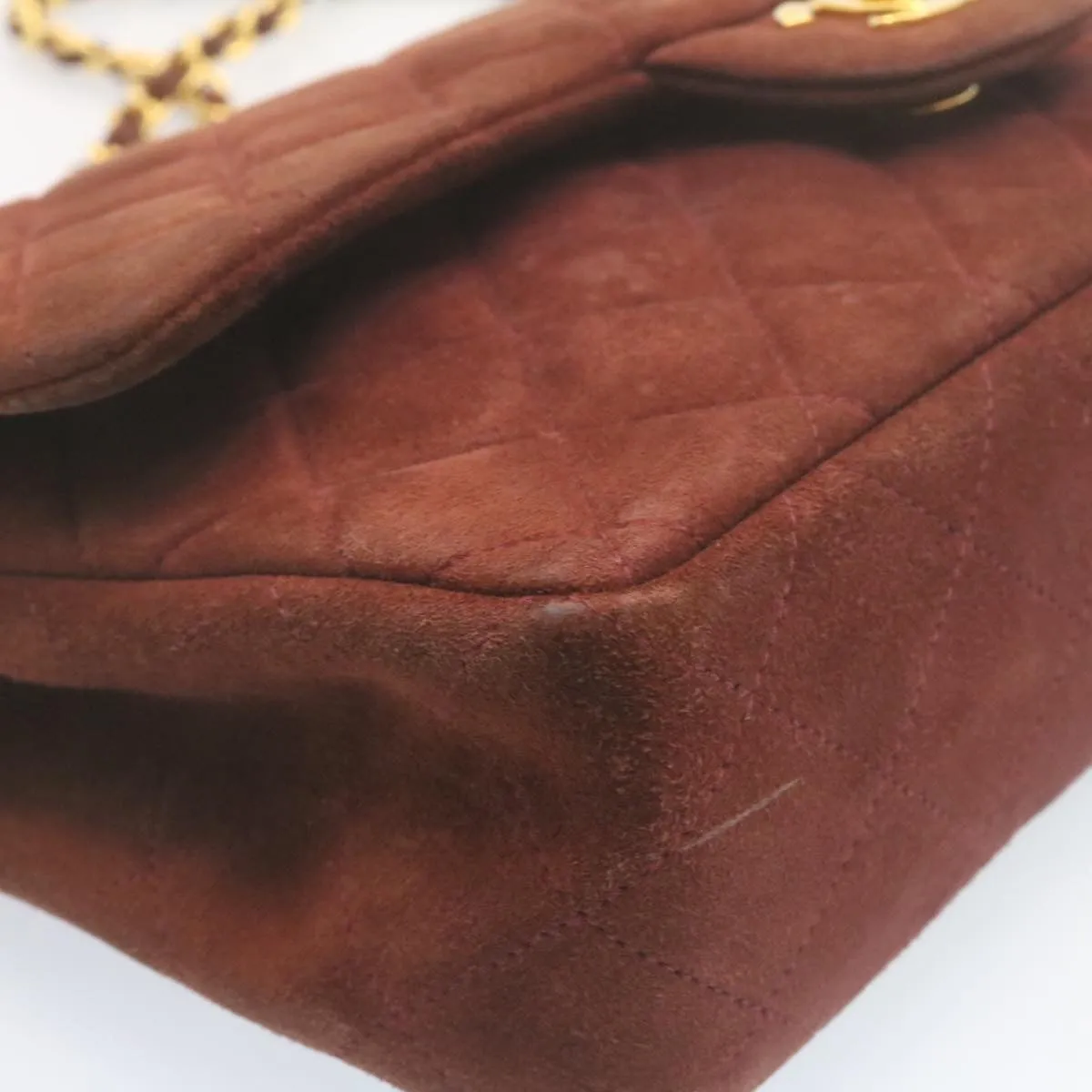 Chanel Matelasse 25 Double Flap Chain Suede Shoulder Bag Brown CC  22346A