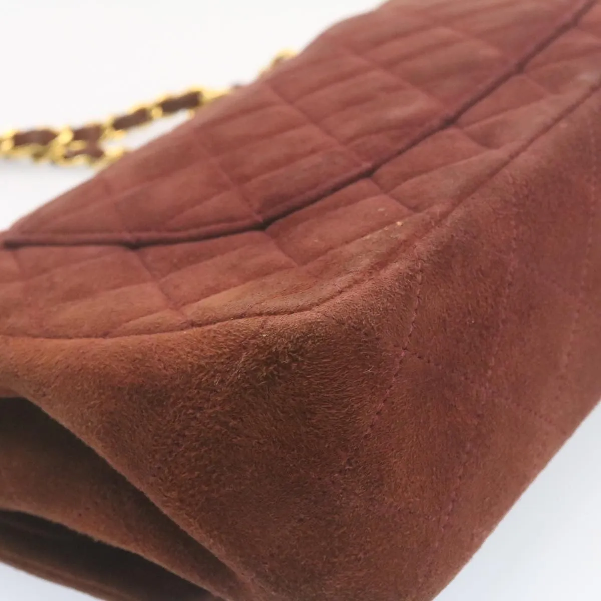 Chanel Matelasse 25 Double Flap Chain Suede Shoulder Bag Brown CC  22346A