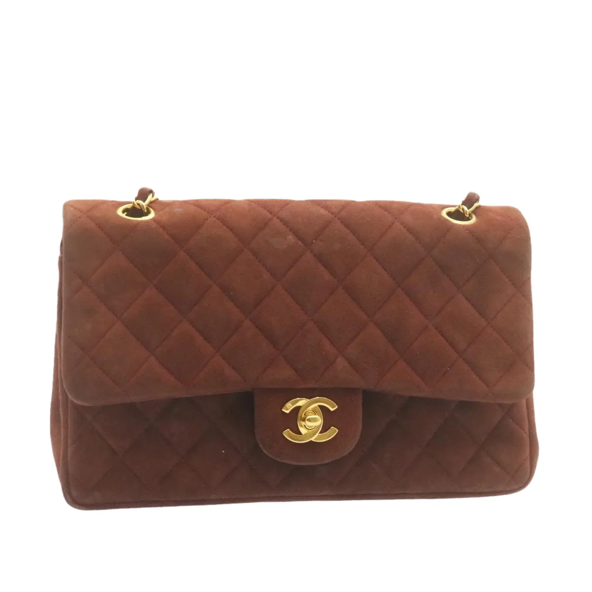 Chanel Matelasse 25 Double Flap Chain Suede Shoulder Bag Brown CC  22346A