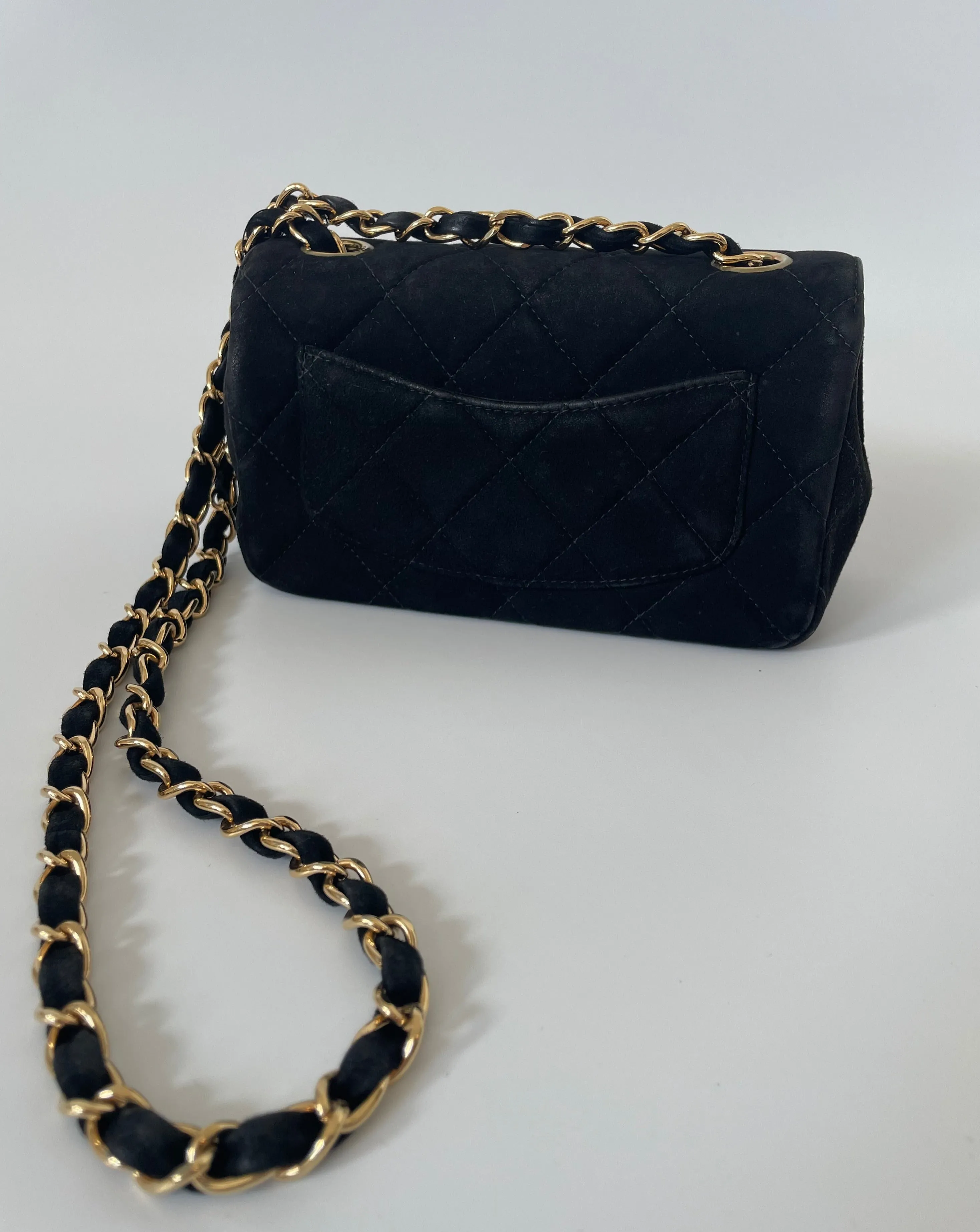 CHANEL | MINI MATELASSE FLAP BAG | BLACK SUEDE