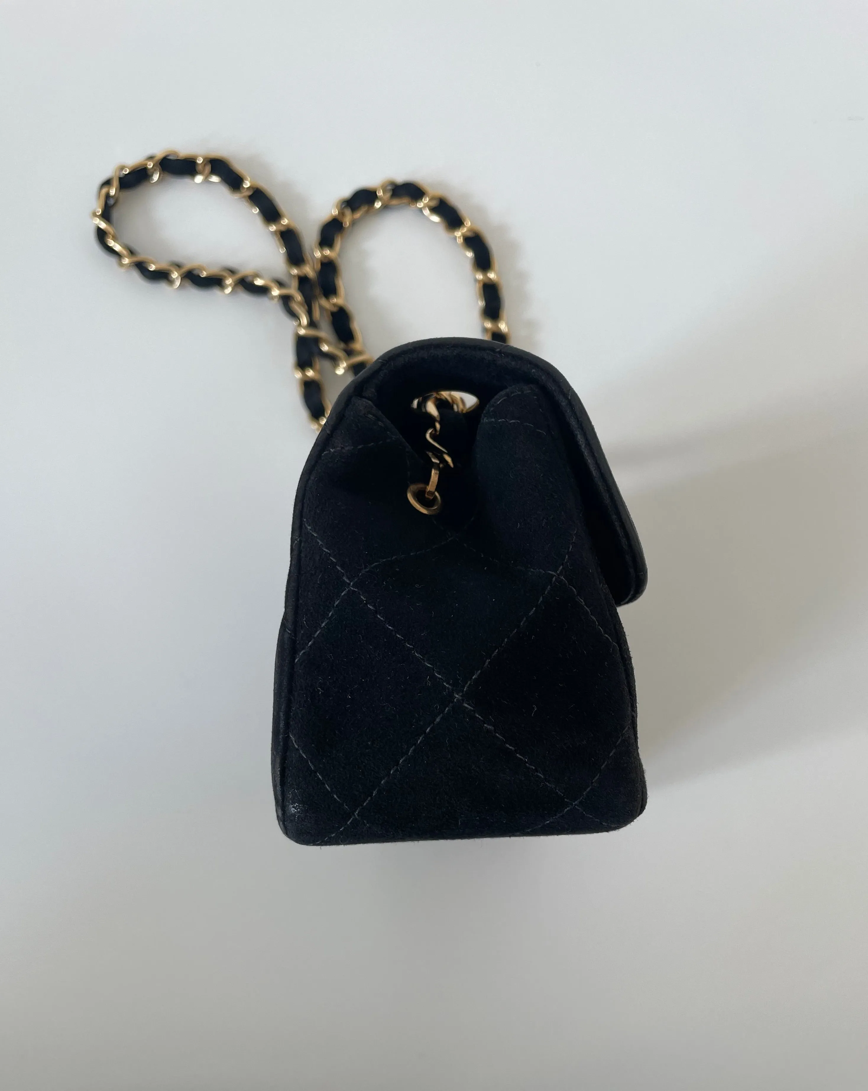 CHANEL | MINI MATELASSE FLAP BAG | BLACK SUEDE