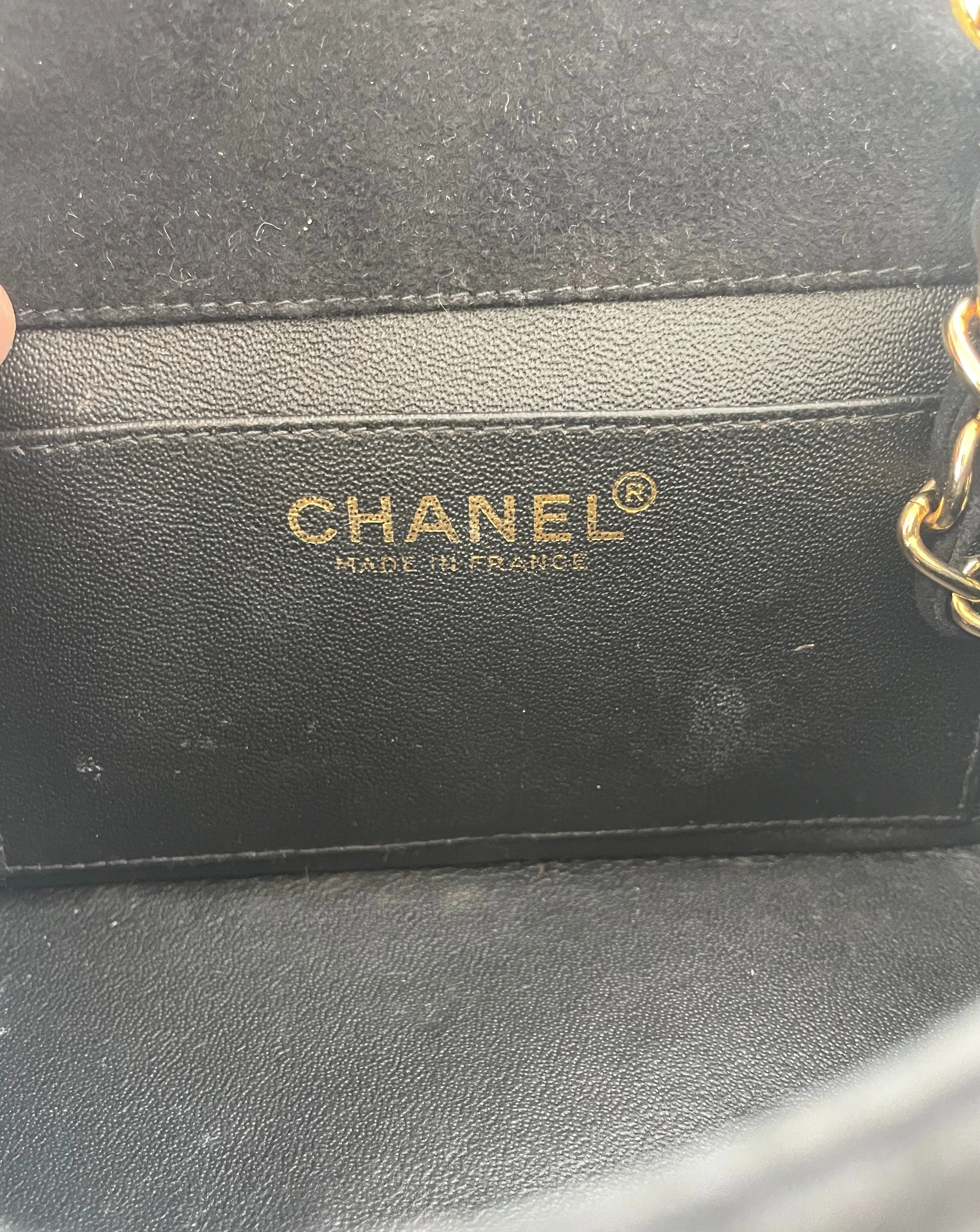 CHANEL | MINI MATELASSE FLAP BAG | BLACK SUEDE