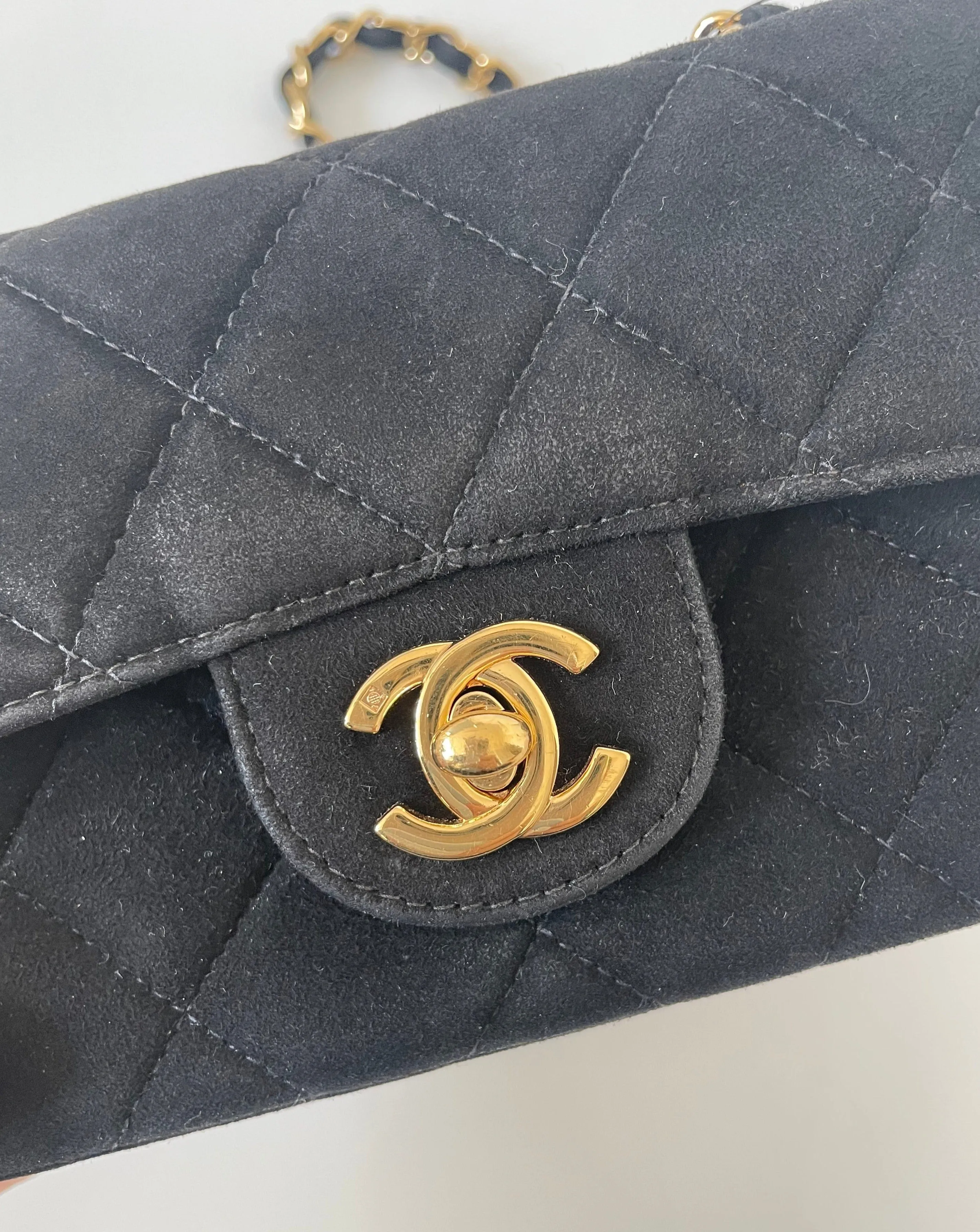 CHANEL | MINI MATELASSE FLAP BAG | BLACK SUEDE