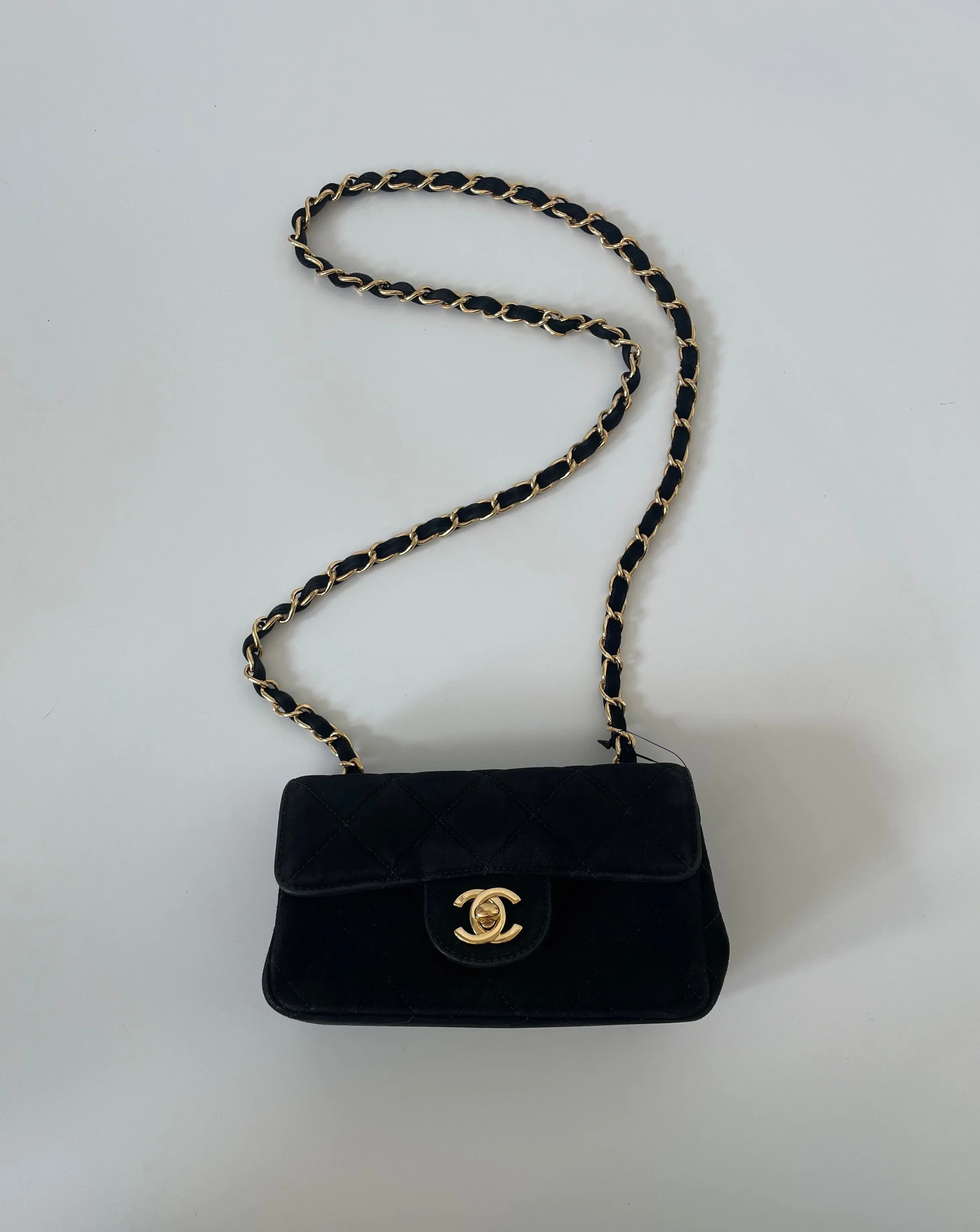 CHANEL | MINI MATELASSE FLAP BAG | BLACK SUEDE