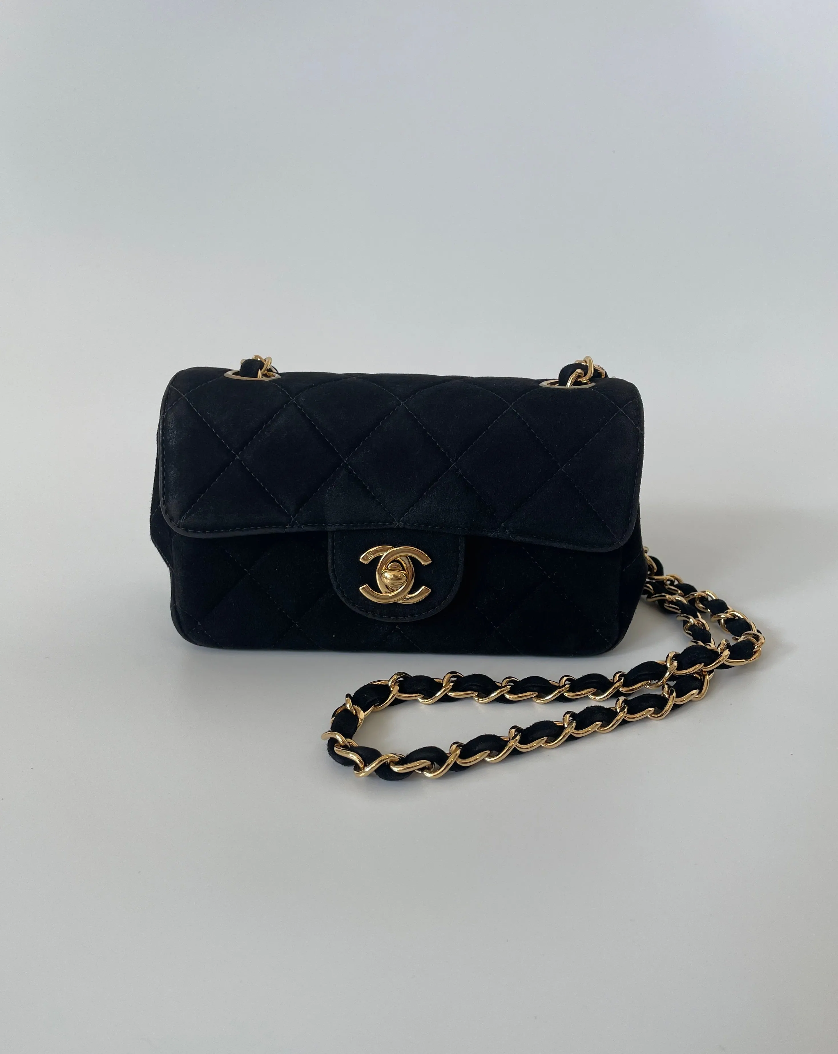 CHANEL | MINI MATELASSE FLAP BAG | BLACK SUEDE