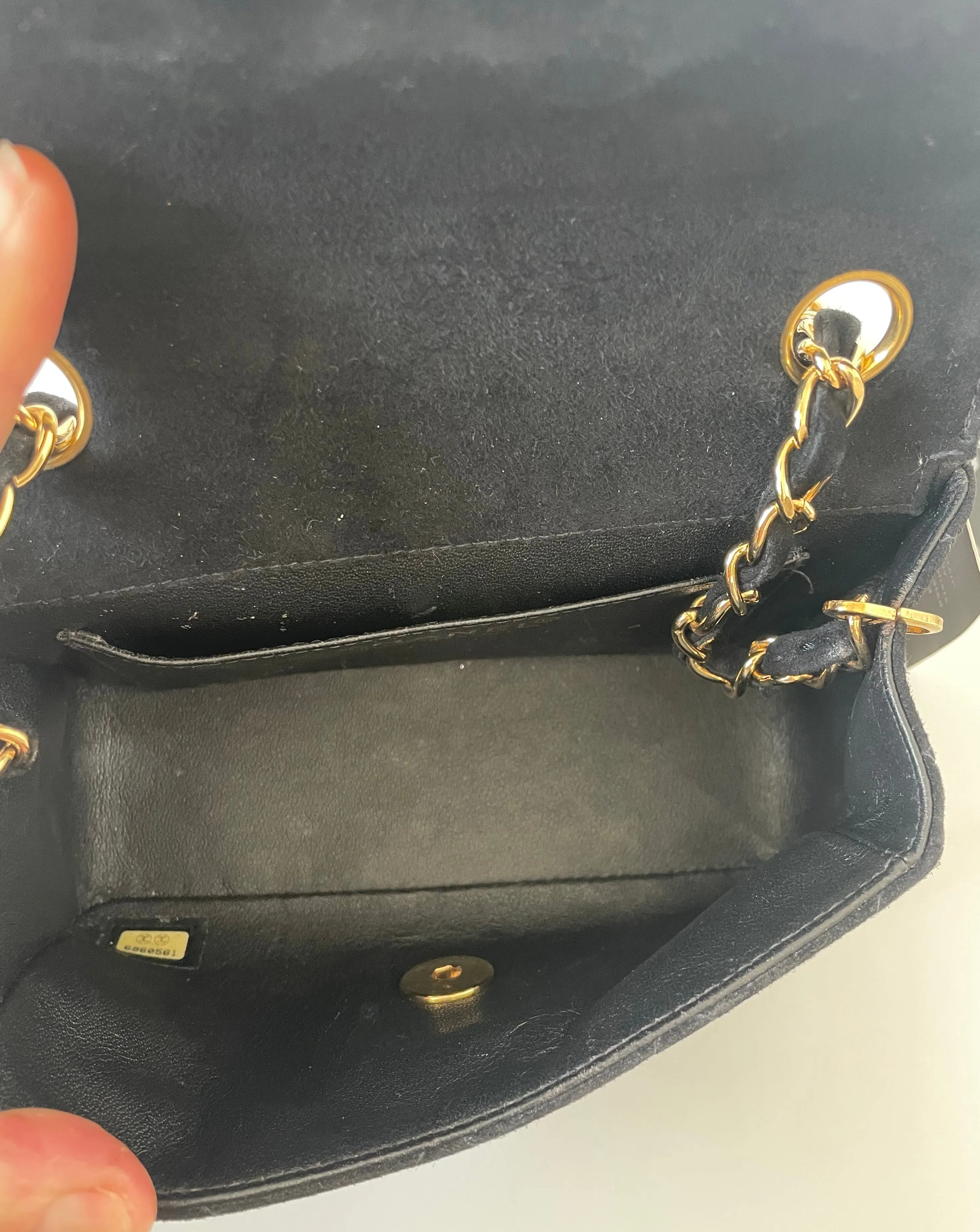 CHANEL | MINI MATELASSE FLAP BAG | BLACK SUEDE