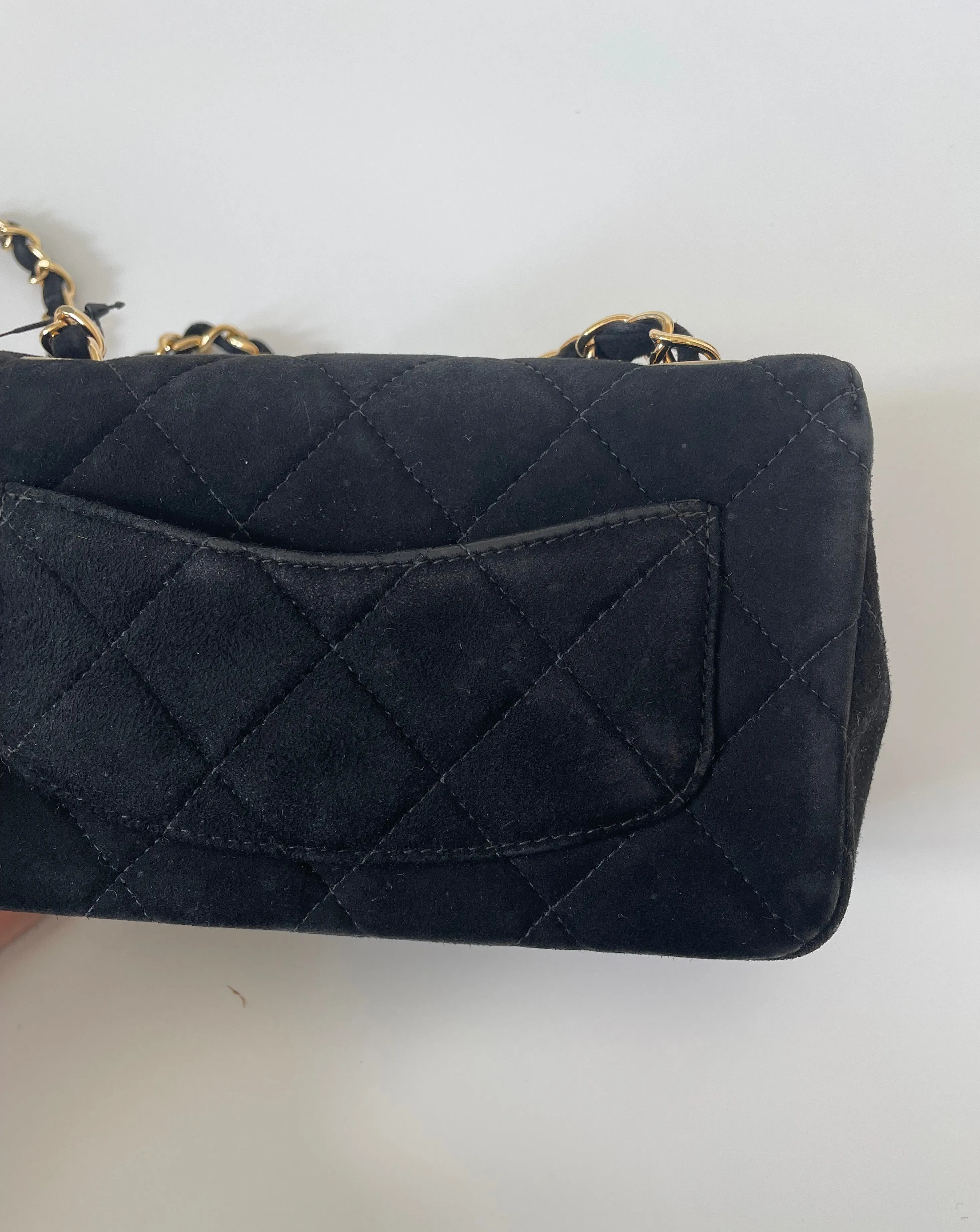CHANEL | MINI MATELASSE FLAP BAG | BLACK SUEDE