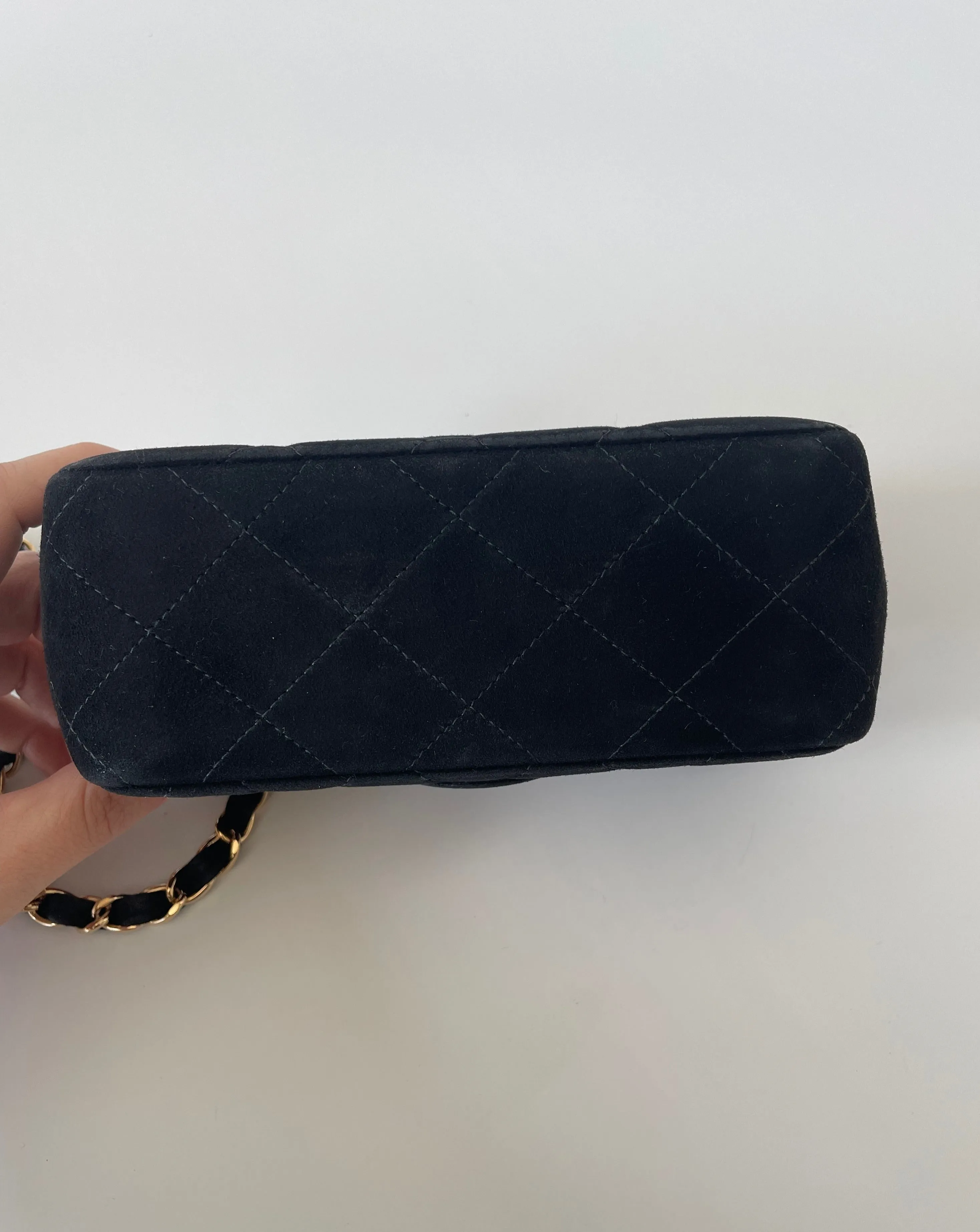 CHANEL | MINI MATELASSE FLAP BAG | BLACK SUEDE