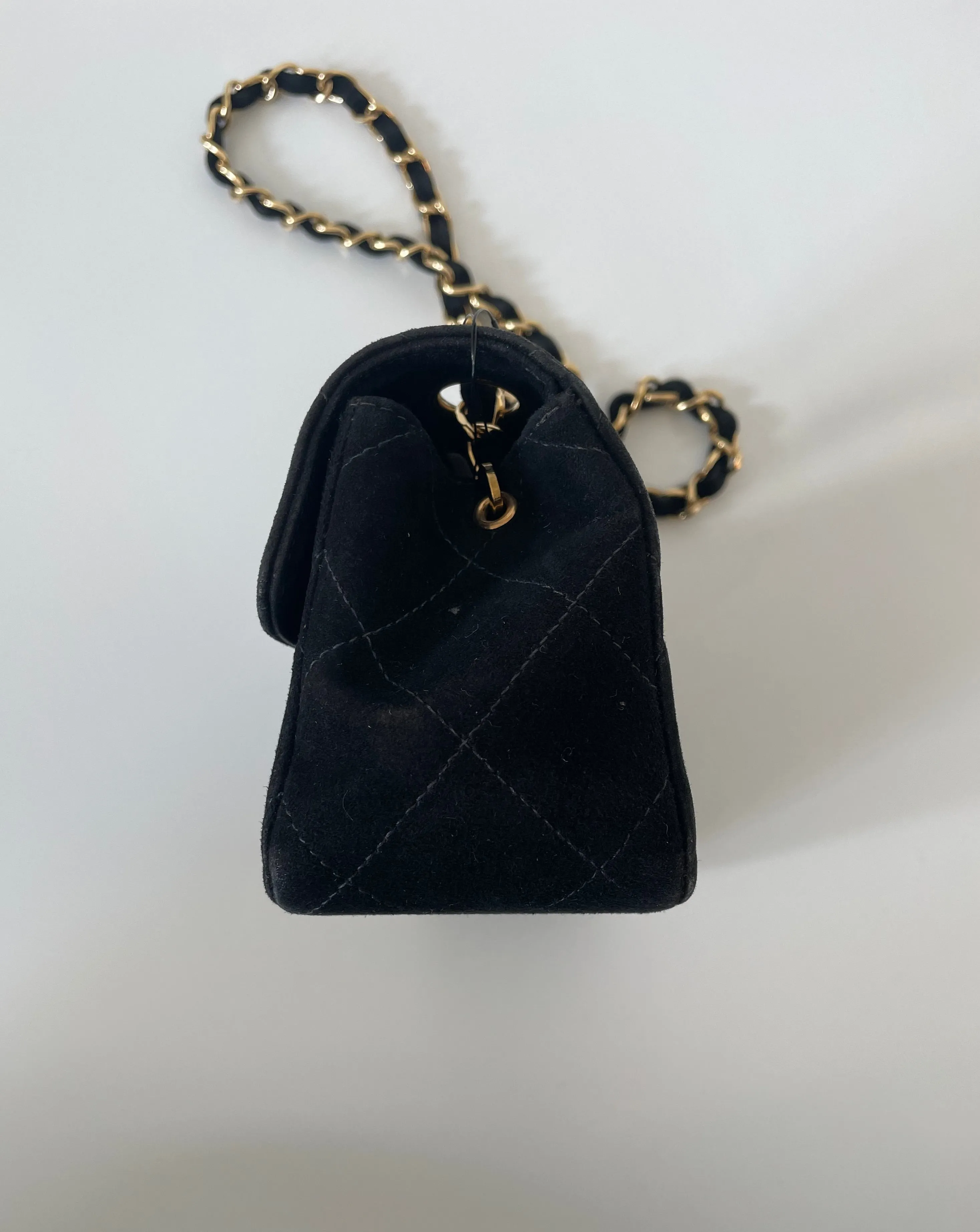 CHANEL | MINI MATELASSE FLAP BAG | BLACK SUEDE