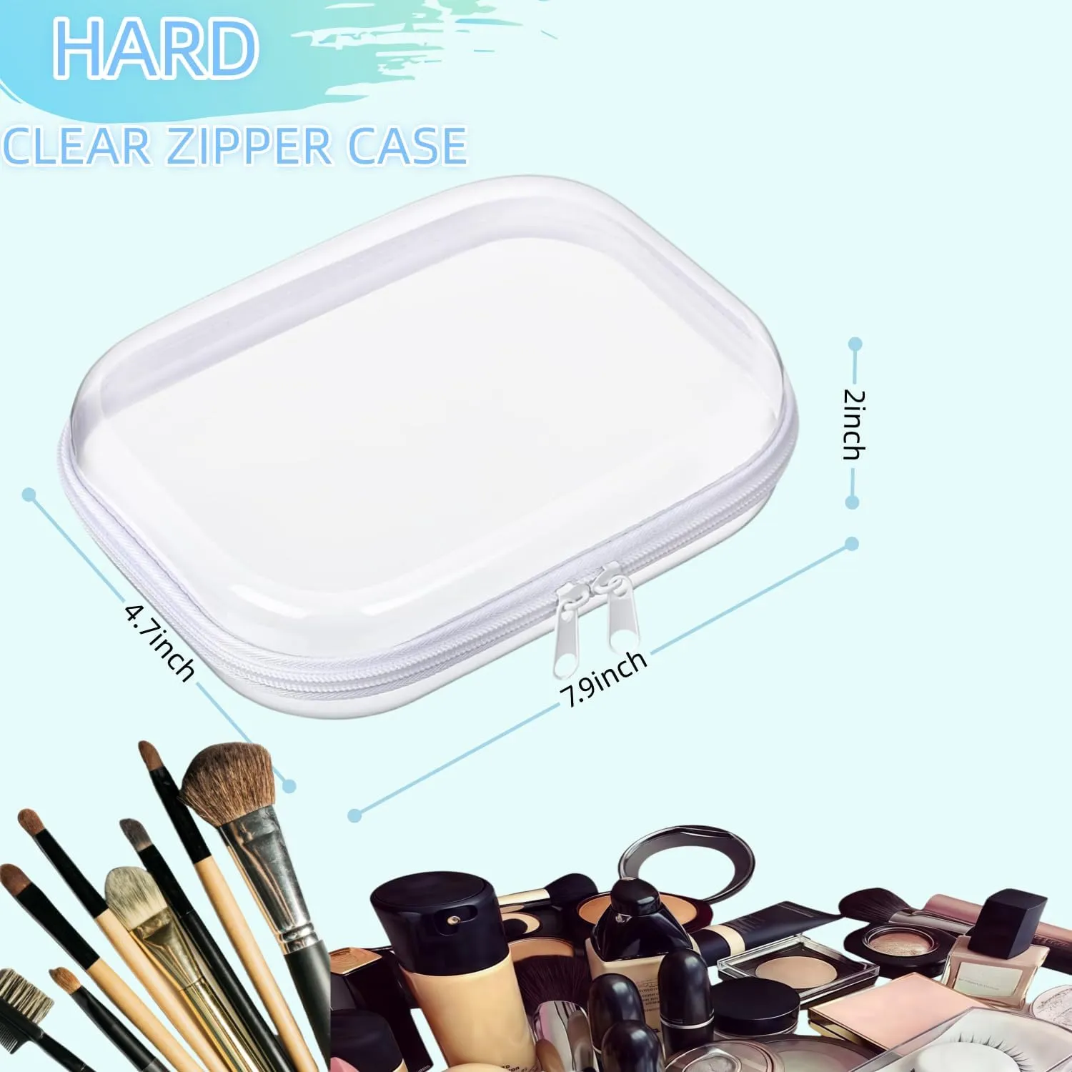 Clear Hard Plastic Zipper Case,2Pcs clear zipper caseProfessional-Grade Plastic Clear Zipper Pencil Case, Toiletry Pouch, Travel Organizer, Cosmetic Bag, Toy Storage Bins (2PCS-M)