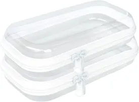 Clear Hard Plastic Zipper Case,2Pcs clear zipper caseProfessional-Grade Plastic Clear Zipper Pencil Case, Toiletry Pouch, Travel Organizer, Cosmetic Bag, Toy Storage Bins (2PCS-M)